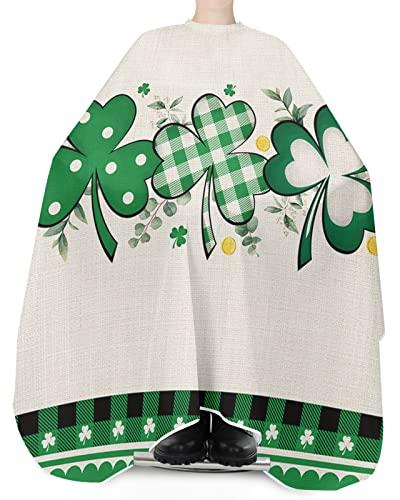 Double Love St. Patrick's Day Barber Cape - Salon Hair Cutting Cape for Women,Men,Kids,Adults,Green Shamrock Farmhouse Plaid Eucalyptus Haircut Cape with Elastic Neckline Hairdressing Stylist Cape Gown