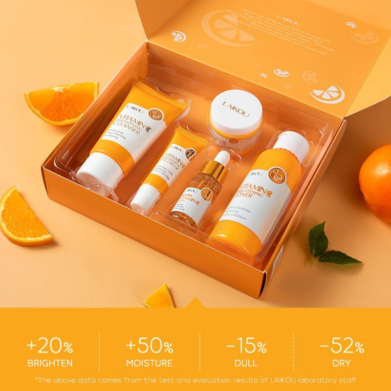 LAIKOU LAIKOU Skin Care Set Vitamin C Women Beauty Gift Sets Skin Care Kit with Cleanser, Toner, Serum, Eye Cream, Face Cream Travel Kit for Women Teen Girls Mom Daughter Birthday TSA-friendly Sizes 5pcs
