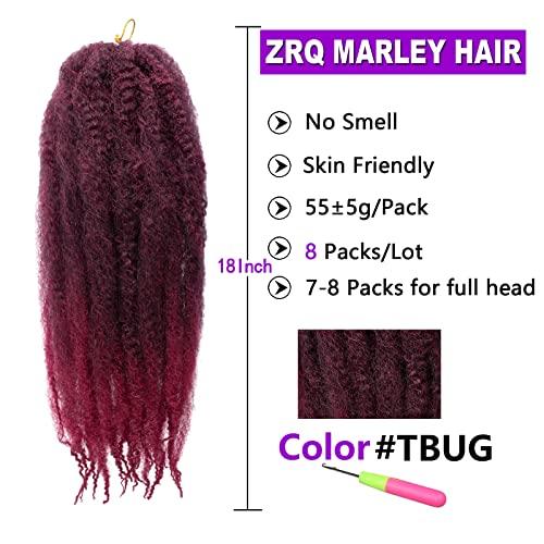 ZRQ ZRQ 18 Inch 2 Packs Marley Twists Braiding Hair, Burgundy Afro Kinky Marley Twists Crochet Braid Hair, Red Cuban Twist Hair For Faux Locs(TBUG#,2 Packs)