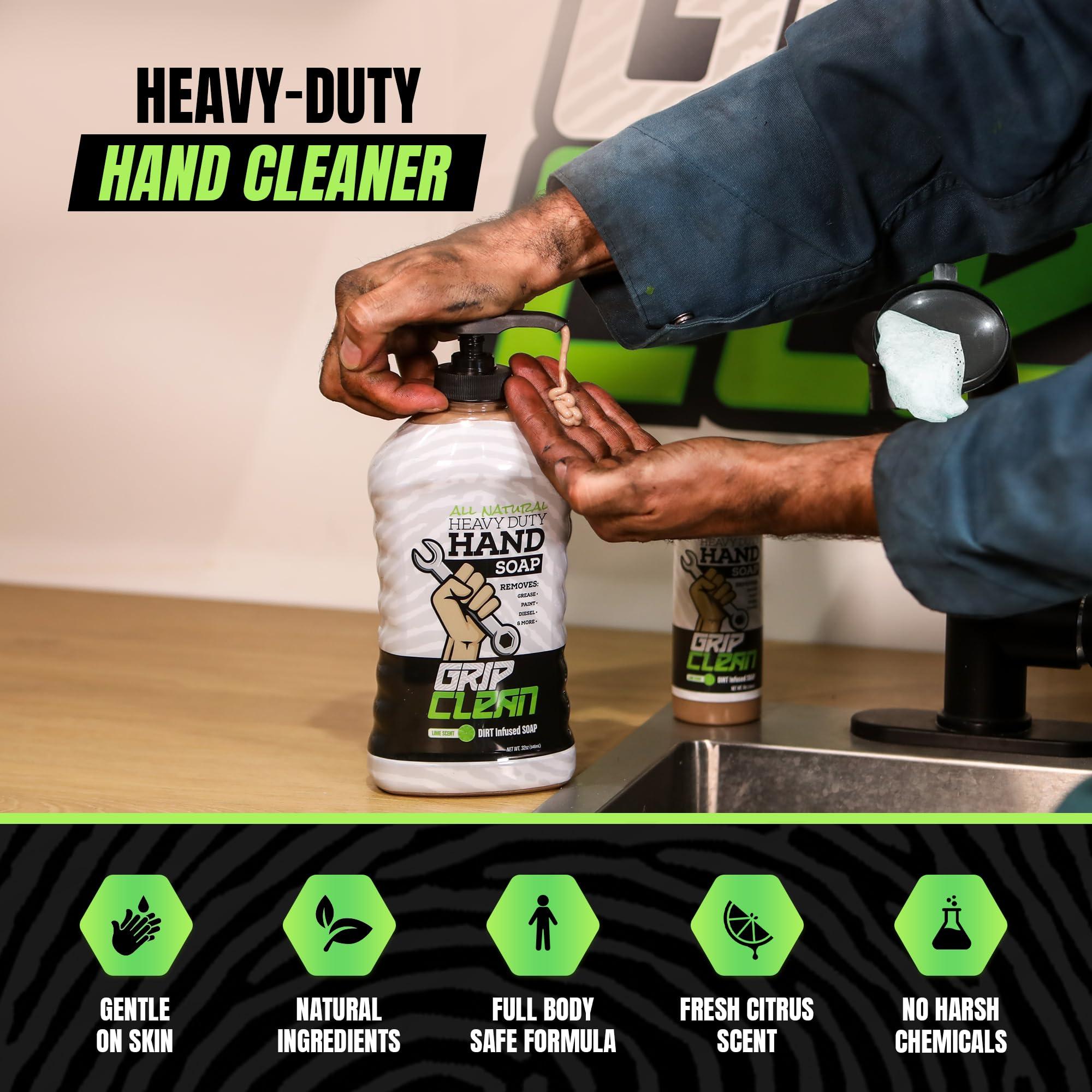 Grip Clean Grip Clean - Hand Cleaner for Mechanics  Heavy-Duty Mechanic Soap, Liquid Hand Soap with Natural Pumice & Clay to Absorb Tough Grease, Oil & Dirt  Moisturizing Coconut Oil, Lime Scent (32oz)
