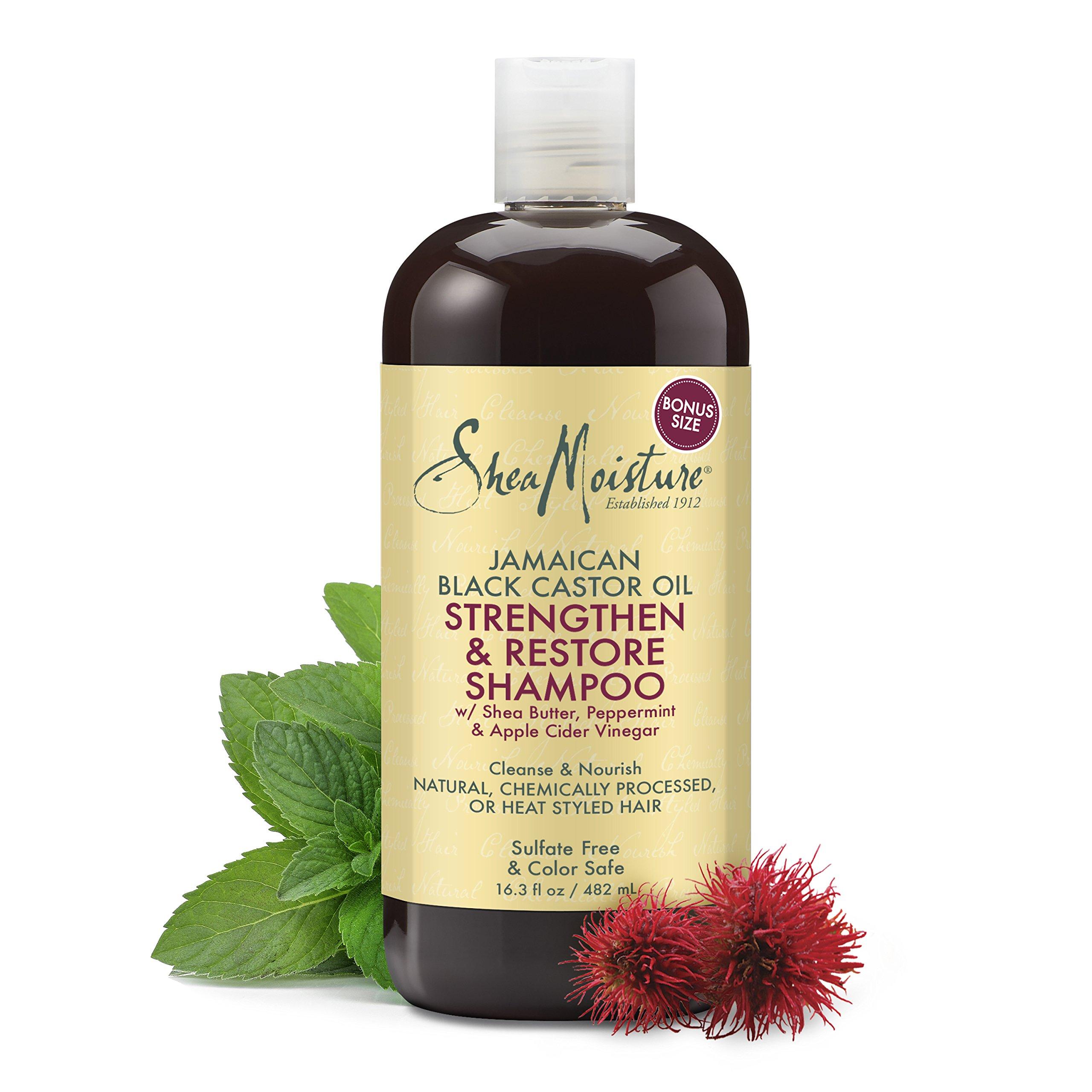 SheaMoisture Shea Moisture Jamaican Black Castor Oil Strengthen & Restore Shampoo, Shea Butter, Peppermint & Apple Cider Vinegar, Sulfate Free, Natural, Chemically Processed Hair, Family Size, 16 Fl Oz
