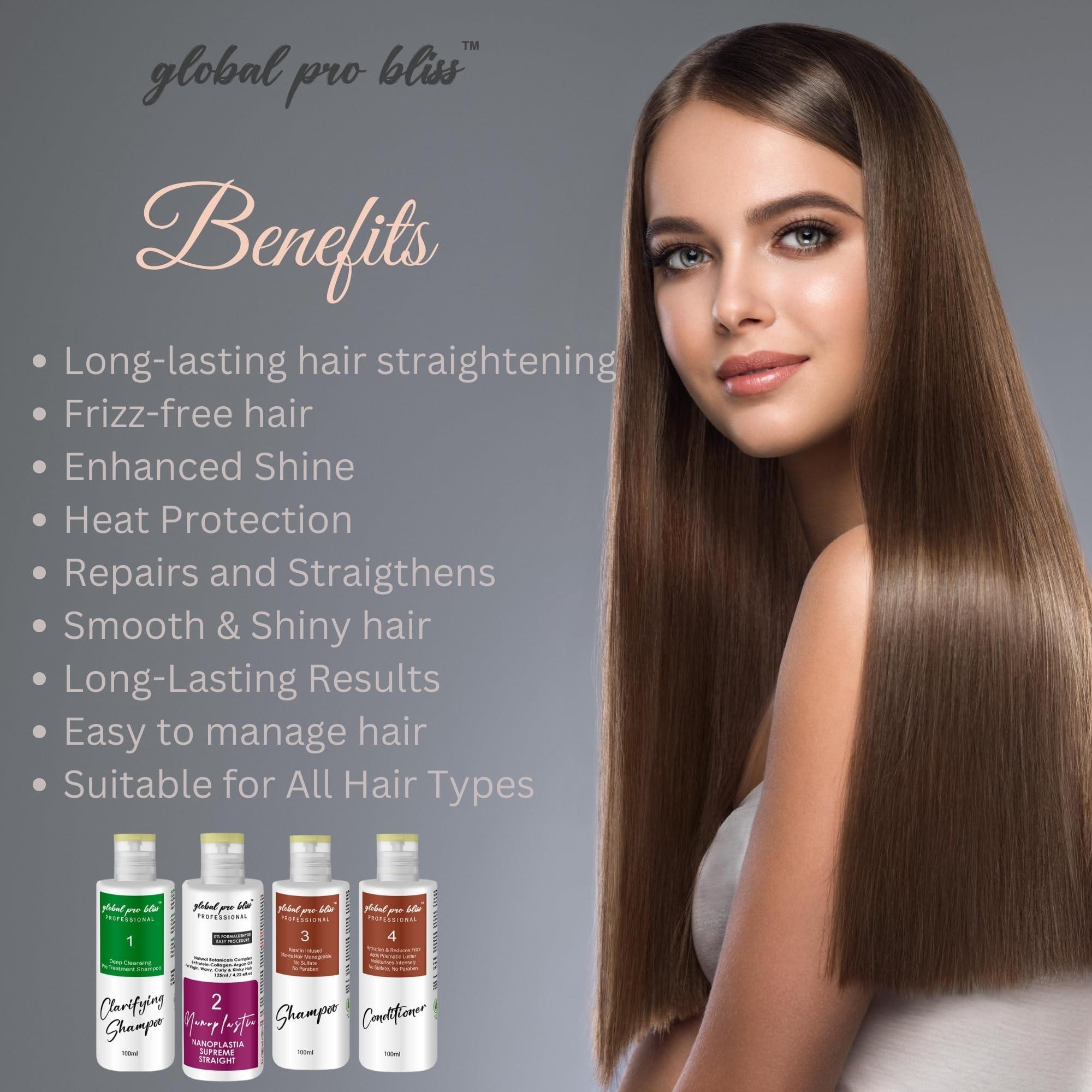 global pro bliss Global Pro Bliss Professional Supreme Nanoplastia Smoothing & Straightening Hair Treatment Pack of 4 | Includes Clarifying Shampoo, Treatment, Shampoo, & Conditioner | keratina para alisar el pelo