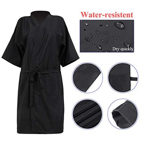 Lurrose Lurrose Salon Client Gown Waterproof Hair Salon Smock Kimono Style Hairdressing Clothes with Pocket for SPA Hotel (Black)