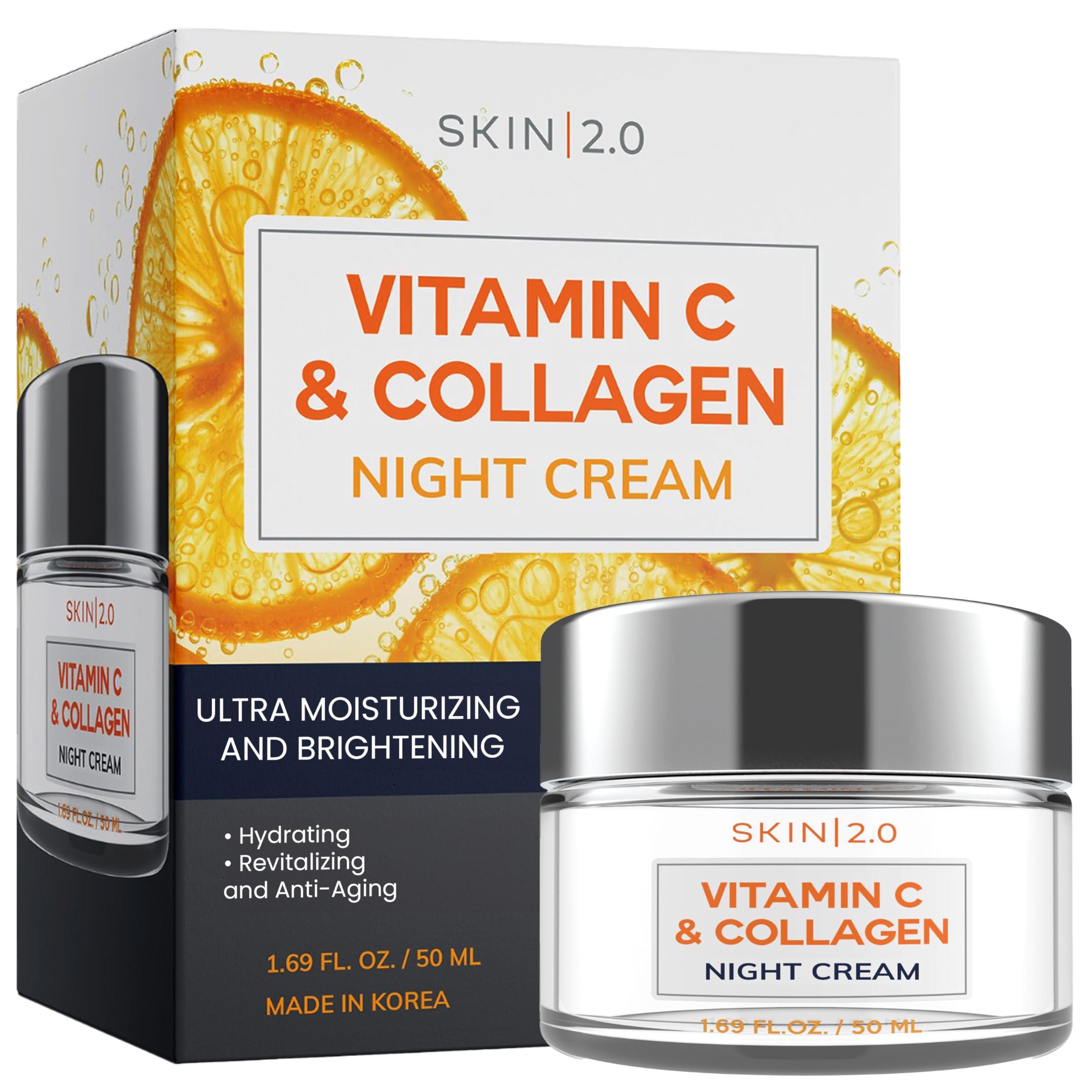 Skin 2.0 Skin 2.0 Korean Vitamin C & Collagen Face Moisturizer - Dermatologist Tested, Skin Tightening, Brightening - Anti-Aging, Clean Beauty, Cruelty-Free Korean Skincare for All Skin Types - 1.69 oz