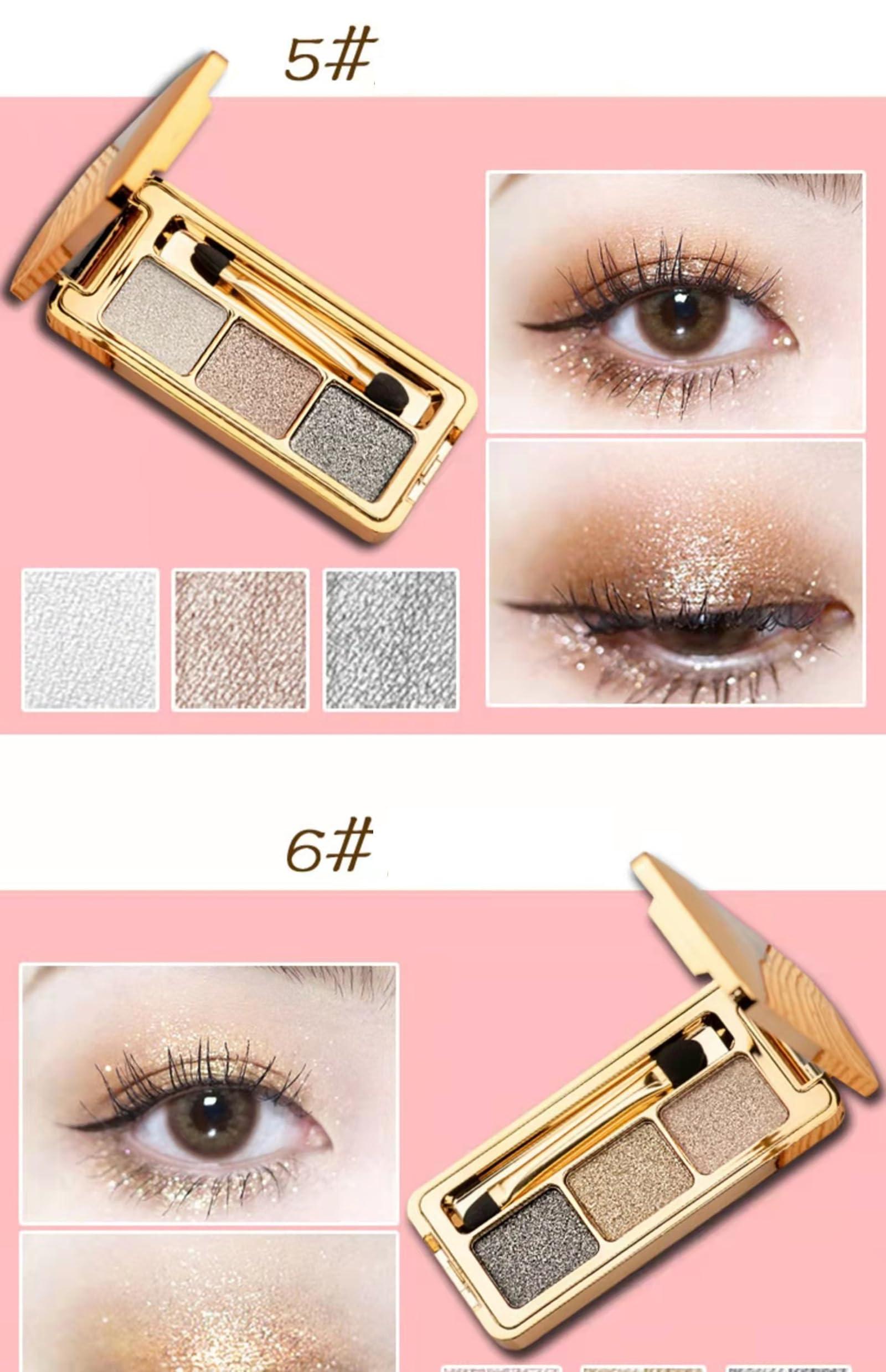 Impeccablery Glitter Eyeshadow Palette,3 Colors Shimmer Eyeshadow Palette Gold Eyeshadow Highly Pigmented Long Lasting Waterproof Sweatproof Eye Shadow Palette Makeup for Women Eye Shadow Palette Makeup (5#)