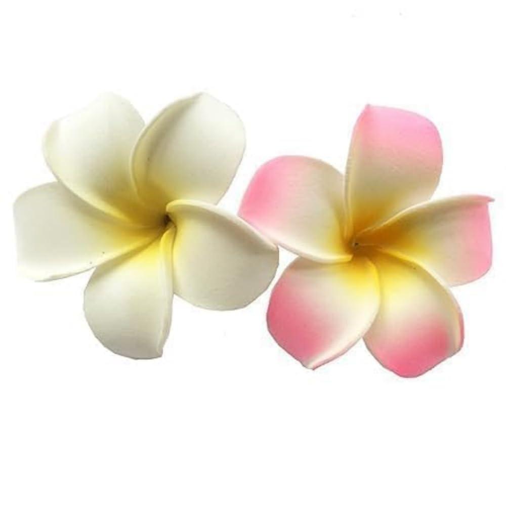 Zenarao Hair Flower Clips, 4Pcs 7cm White and Pink Hawaiian Frangipani, Plumeria Foam Head Flower Party Beach Hair Clip flower, Hawaiian Hair Clips