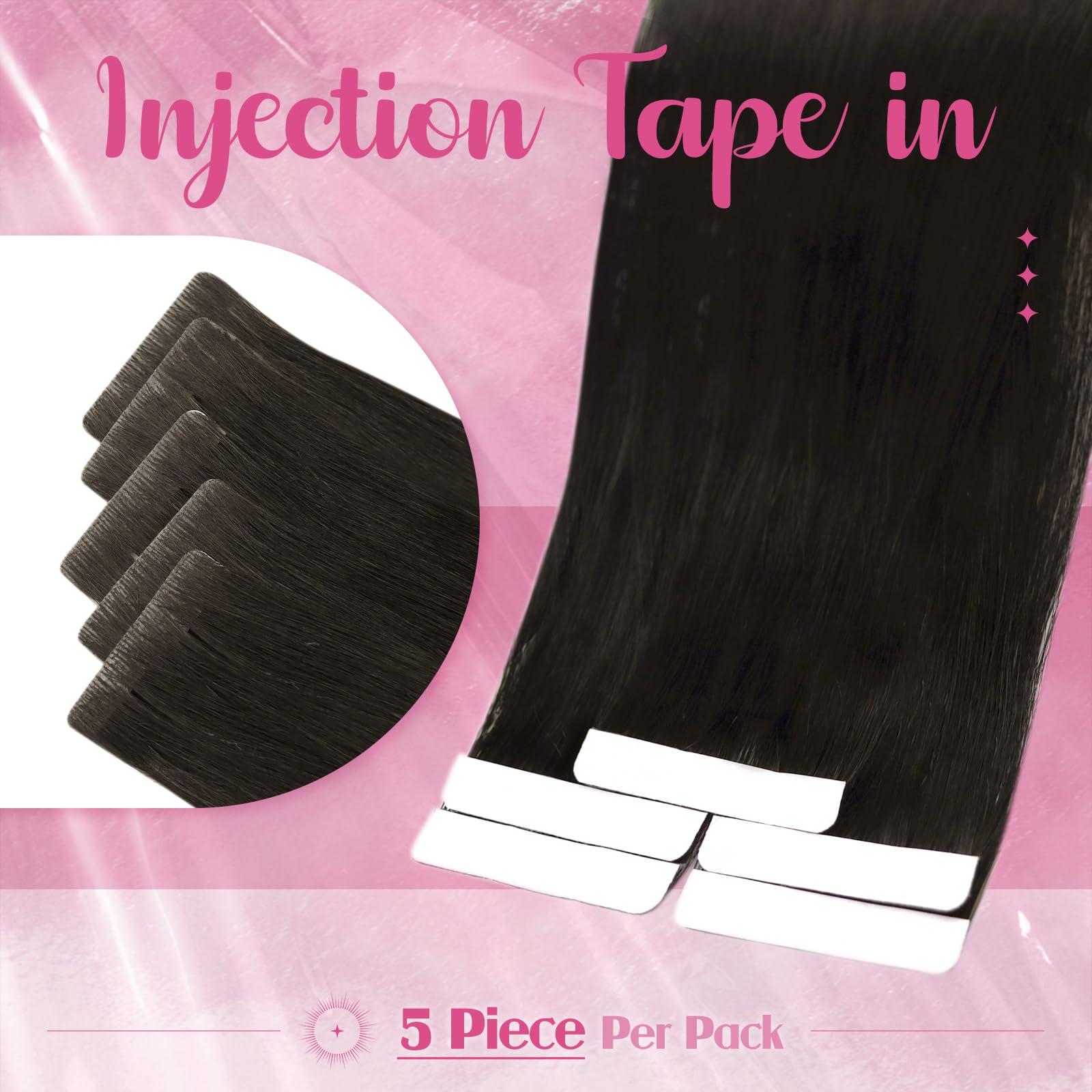 Sunny Hair Sunny Hair Injected Tape in Hair Extensions 5Pcs Virgin Human Hair Tape in Extensions Injection Tape in Hair Extensions Invisible Tape in Hair Extensions Human Hair Darkest Brown 16inch