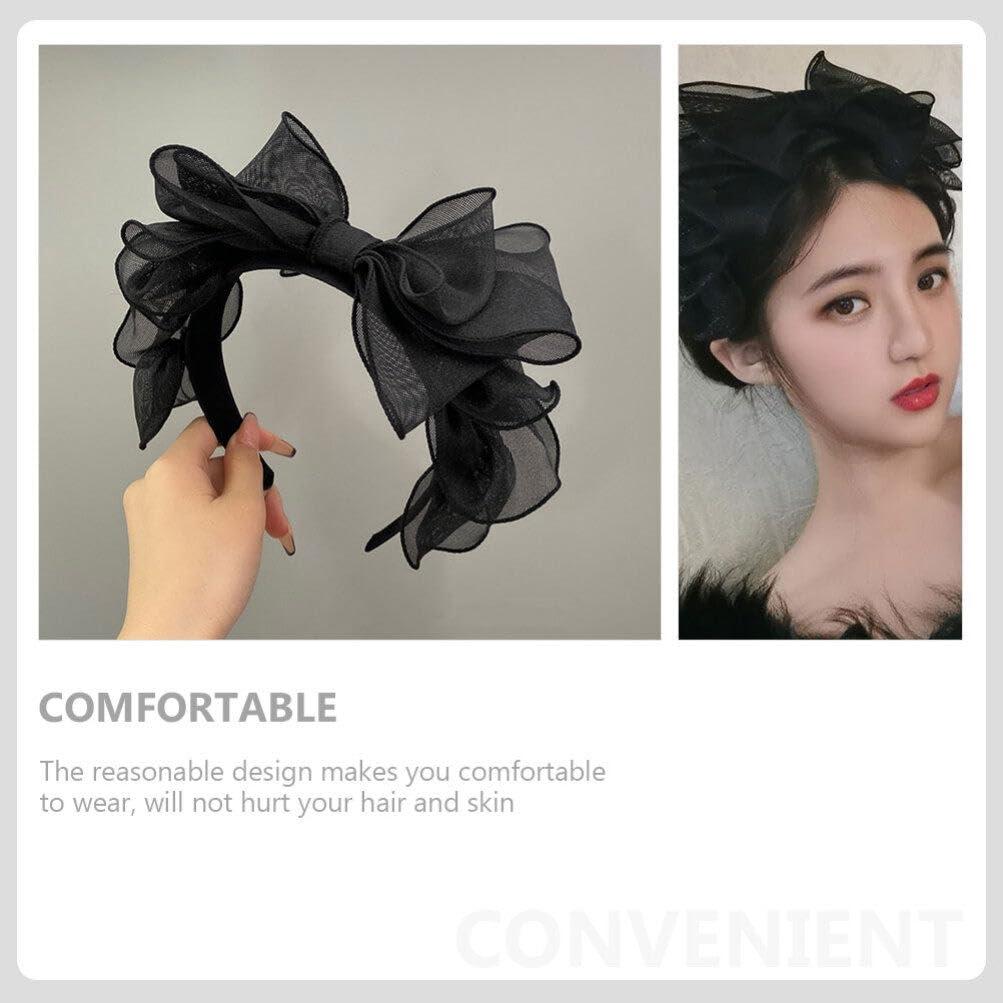 SHERCHPRY SHERCHPRY Black Headband With Bow, Bow Knot Headbands Bow Hair Hoop Cosplay Party