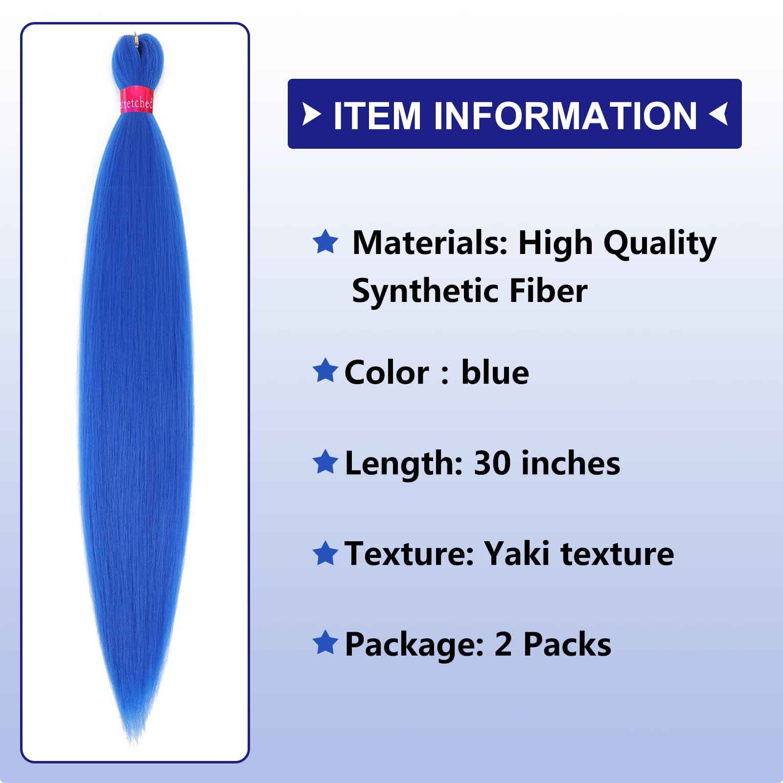 yuzshuooxin Blue Pre Stretched Braiding Hair 30 Inch Braiding Hair 2 Packs Pre Feathered Hair Extensions Yaki Texture Braids Hair Easy to Use