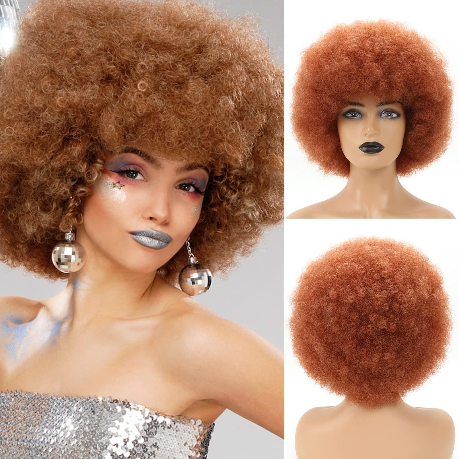 THEMIS HAIR Ginger Afro Wigs for Black Women, Brown Afro Wigs Unisex Men Women Large Bouncy and Soft Natural Looking Hair, Short Afro Kinky Curly Premium Synthetic Wig (Brown 350#)