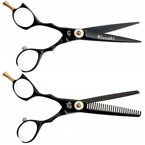 Kissaki Kissaki Left Handed Hair Scissors Sensuki L 5.5 inches Black W Titanium Hair Cutting Shears and Daisaku L 26 tooth Thinning Shears Matching Set Combo