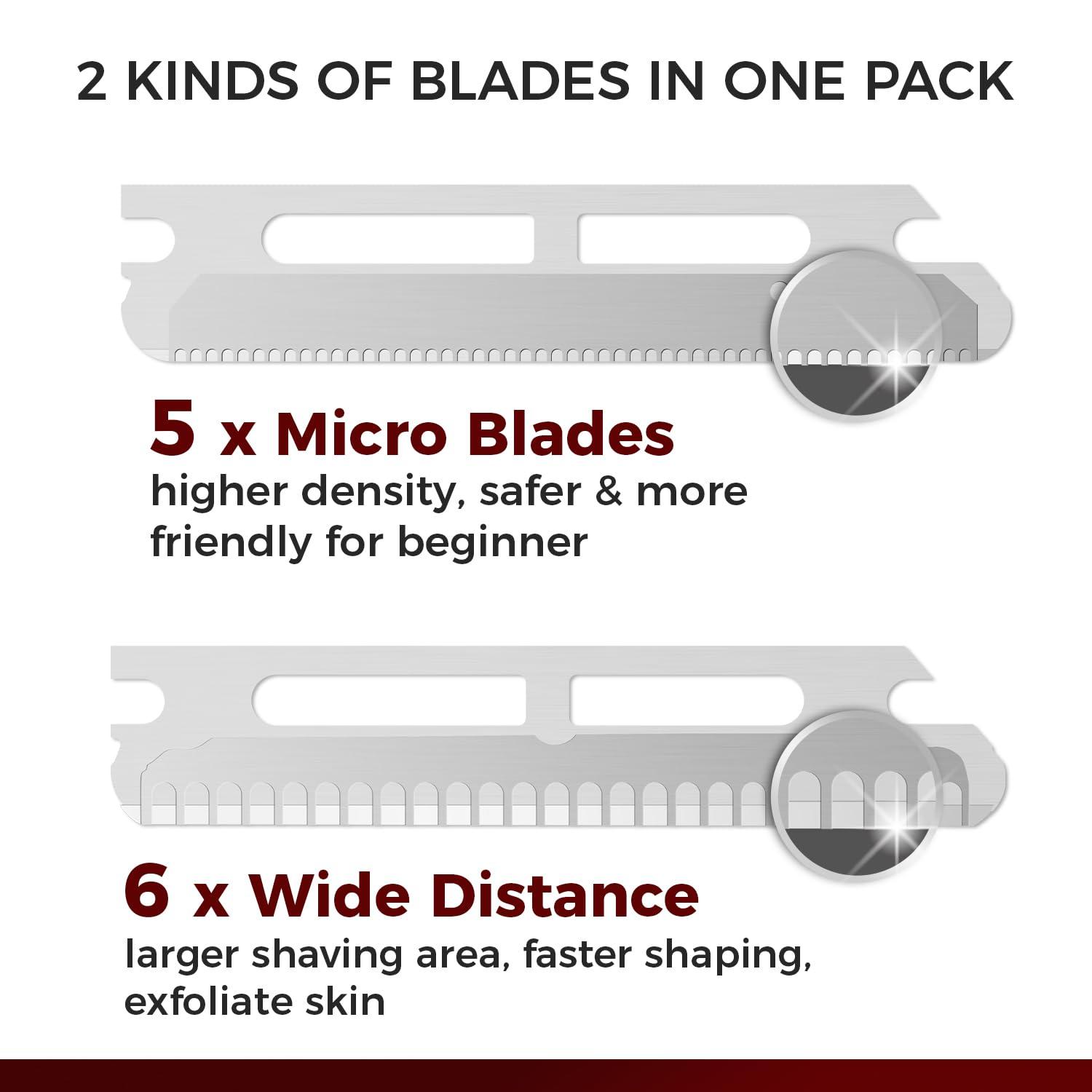 ZOMCHI ZOMCHI Eyebrow Razor and Face Razor for Women and Men, Reusable Metal Handle with 11 Refill Blades, Dermaplane Razor with Protective Silicone Cap, Eyebrow Hair Trimmer - Polished Silver