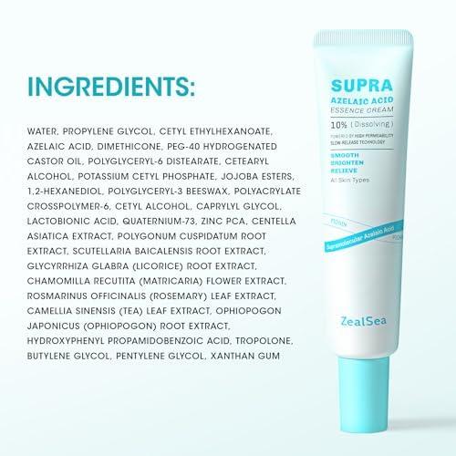 ZealSea ZealSea 10% Azelaic Acid Facial Cream - Azelaic Acid Serum with AHA for Face, Relief Pimple, Breakouts, Blackhead & Redness, Azelaic Acid Gel Clarify Skin Soothe Irritation, 0.34 Oz Travel Size