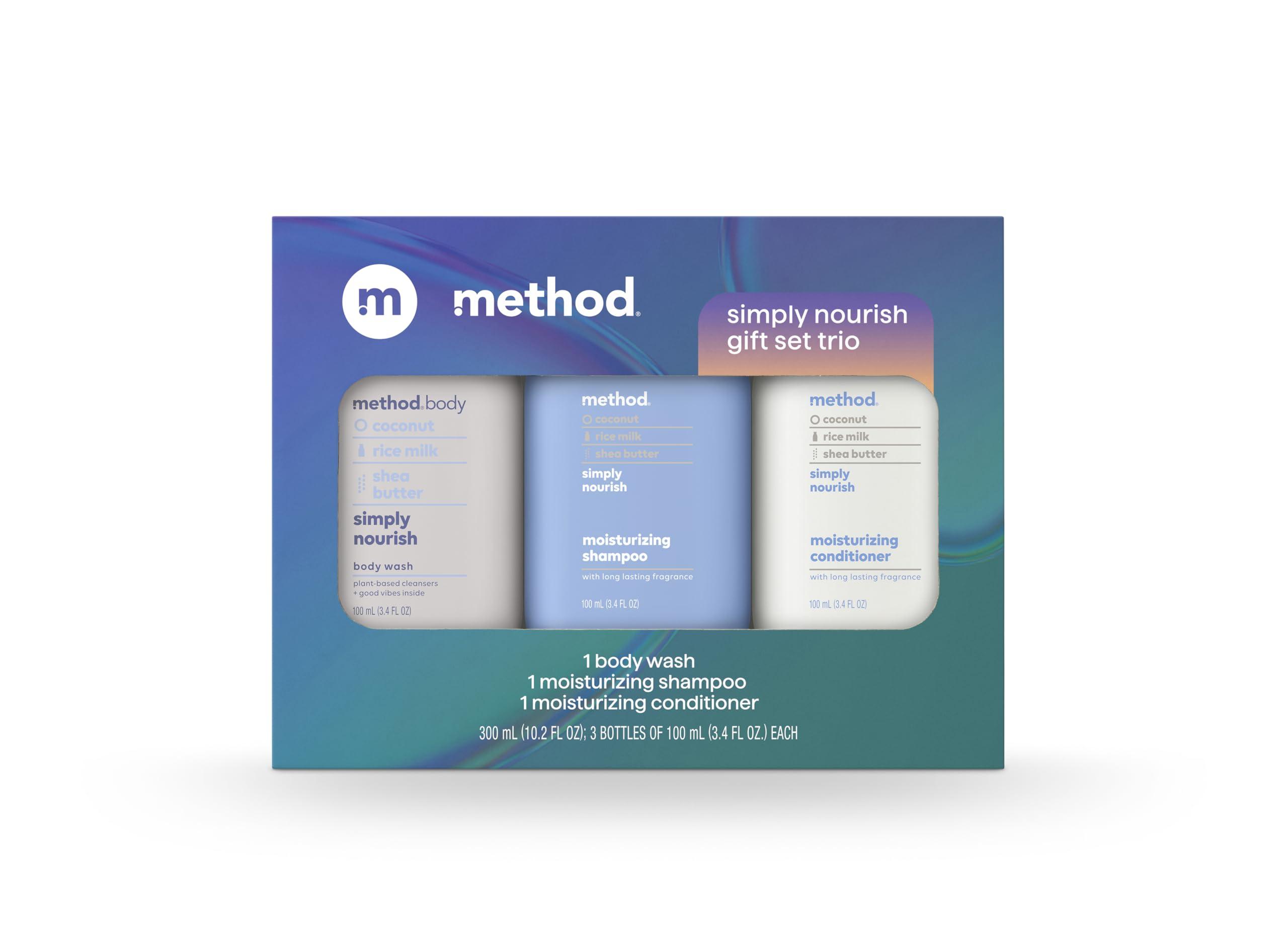 Method Method Body Wash and Hair Care Gift Set, Simply Nourish, 3.4 oz Travel Size Bottles