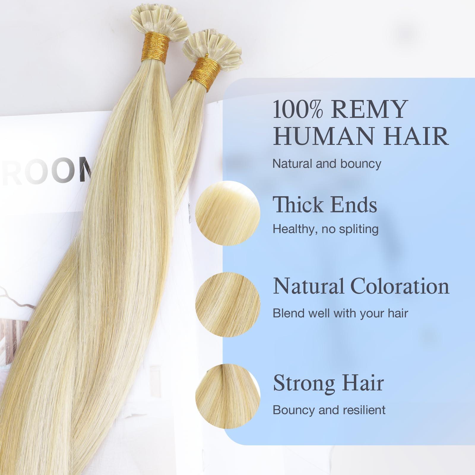 DOORES DOORES U Tip Hair Extensions Real Human Hair, 18 Inch 50g/50s, Dark Blonde Highlighted Bleach Blonde Invisible Human Hair Extensions for daily wearing