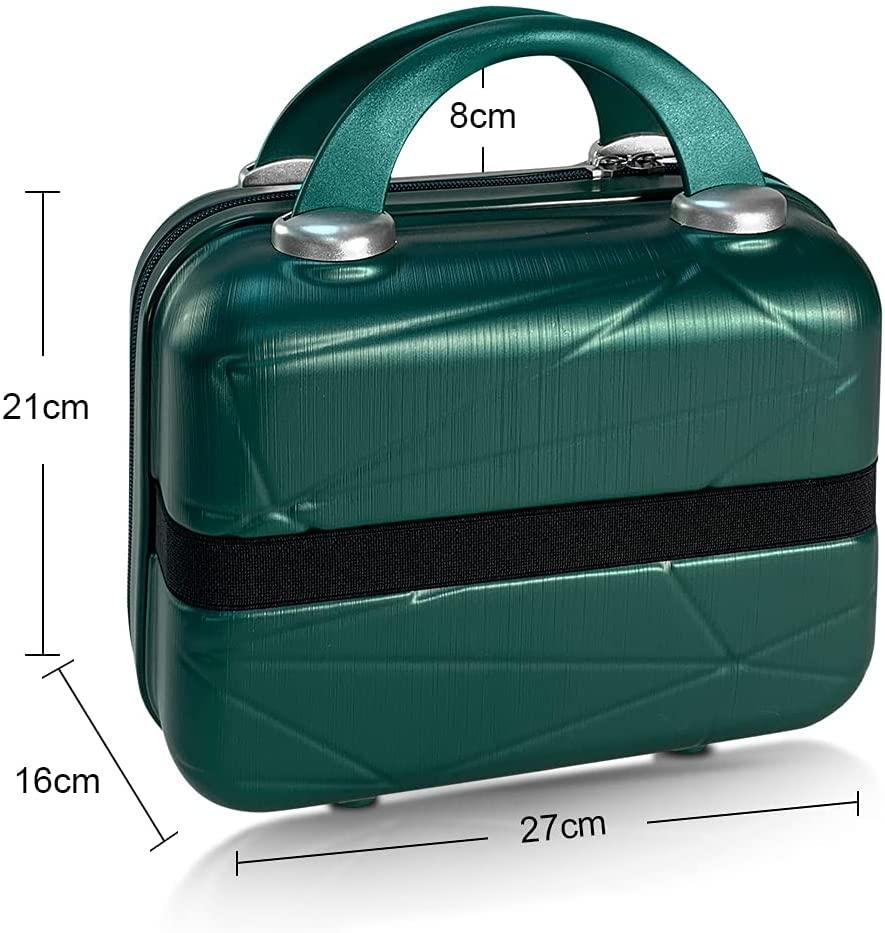 JZRTravel Makeup Travel Case Hard Shell Cosmetic Bag Small Portable Makeup Bag Hand Luggage with Elastic Band Mini ABS Carrying Suitcase for Women Girls, Green
