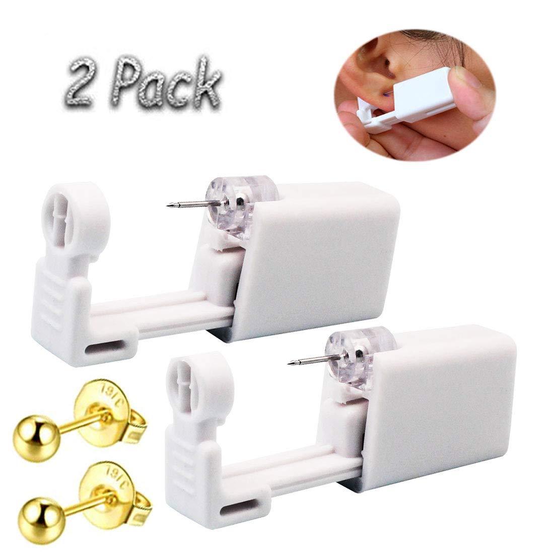 SLVIEKAE Ear Piercing Kit, SLVIEKAE Ear Piercing Kit Earring No Pain Easy Use Ear Piercing Gun Kit with CZ Earrings Stud (Gold)