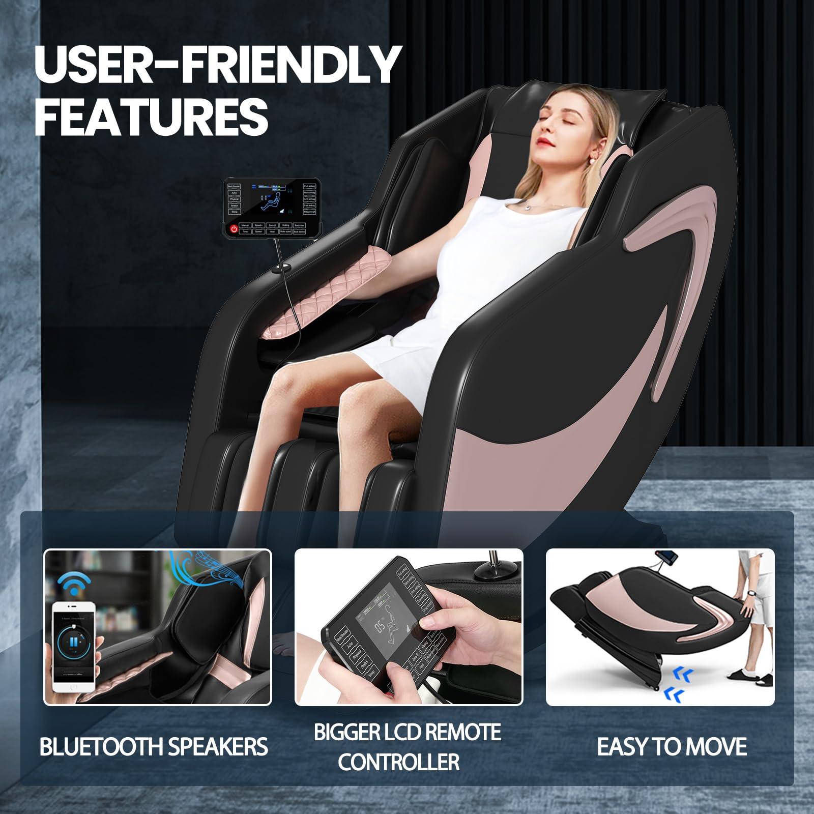 Artist hand Full Body Zero Gravity Shiatsu Massage Chair with Adjustable Heat for Lower Back & Upper Legs, 5 Preset Automatic Massage Modes, Bluetooth Speakers, and Space-Saving Design Recliner