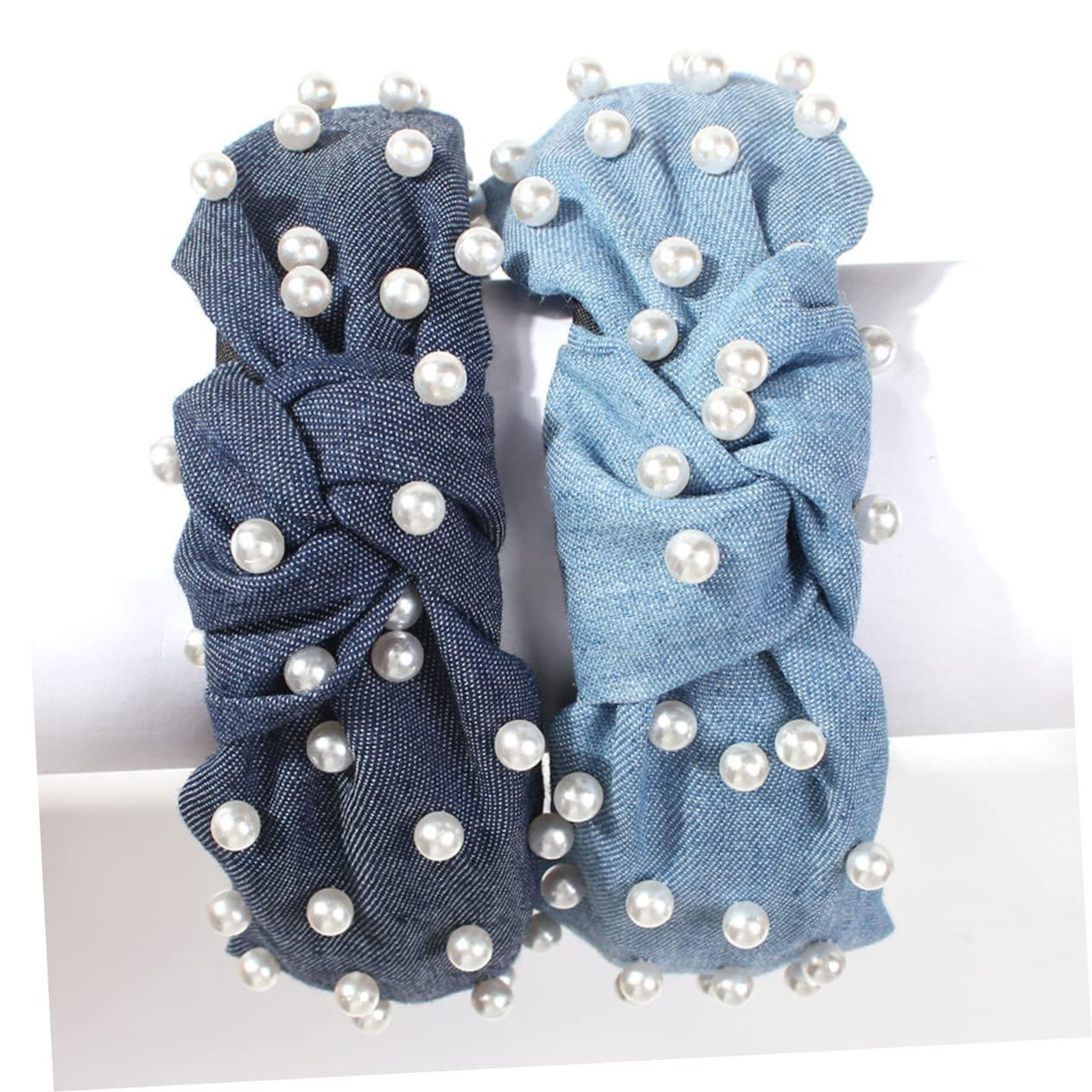 NOLITOY NOLITOY Creative Wide Rim Pearl Headband for Women and Fashion Knot Hair Hoop Dark Blue Comfortable Headband for Everyday Wear and Special Occasions