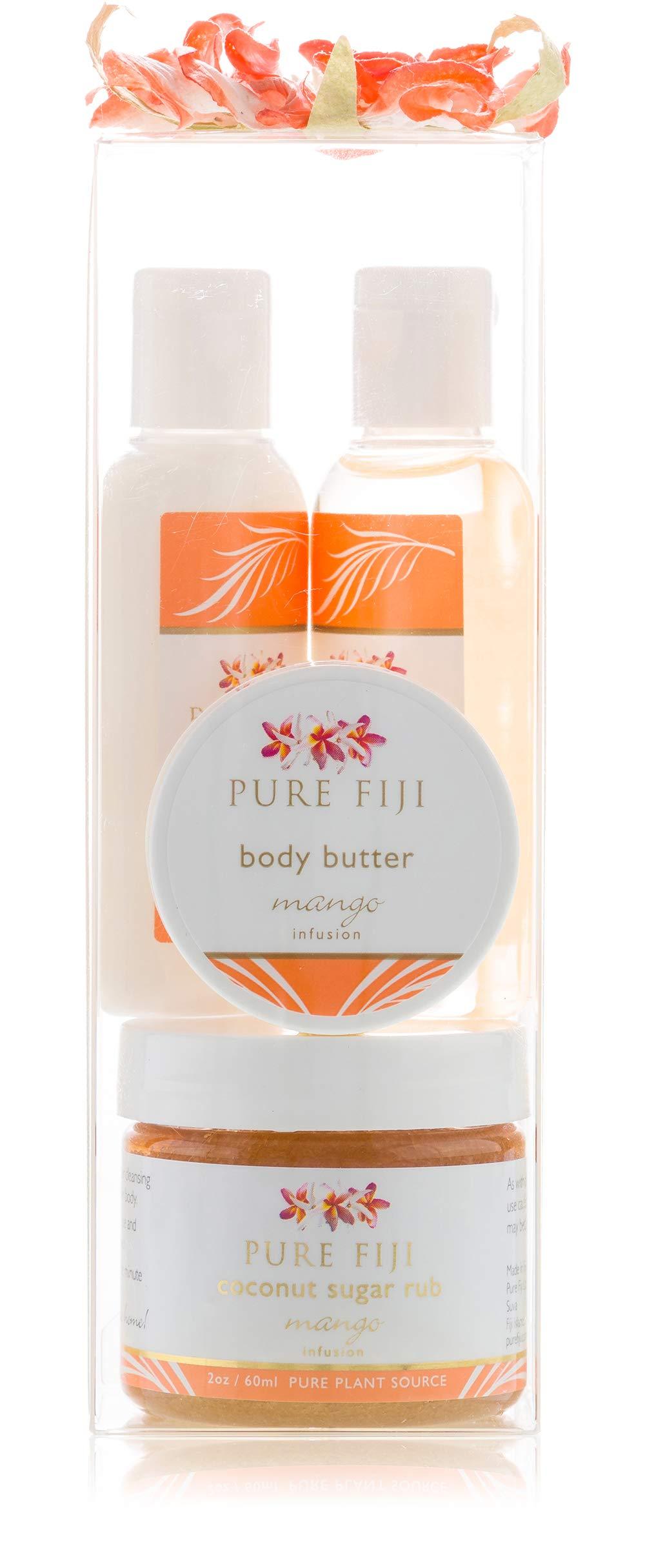 PURE FIJI Pure Fiji Spa Gifts for Women and Man - Body Gift Box Include: Sugar Scrub , Bath and Body Oil, Body Butter and Body Lotion, Scent Mango