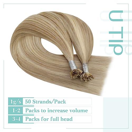 YoungSee YoungSee U Tip Hair Extensions Highlight Golden Blonde and Medium Blonde U Tips Extensions Human Hair Blonde Utip Hair Extensions Blonde Hot Fusion Hair Extensions Human Hair for Women 16In 1G/S 50G