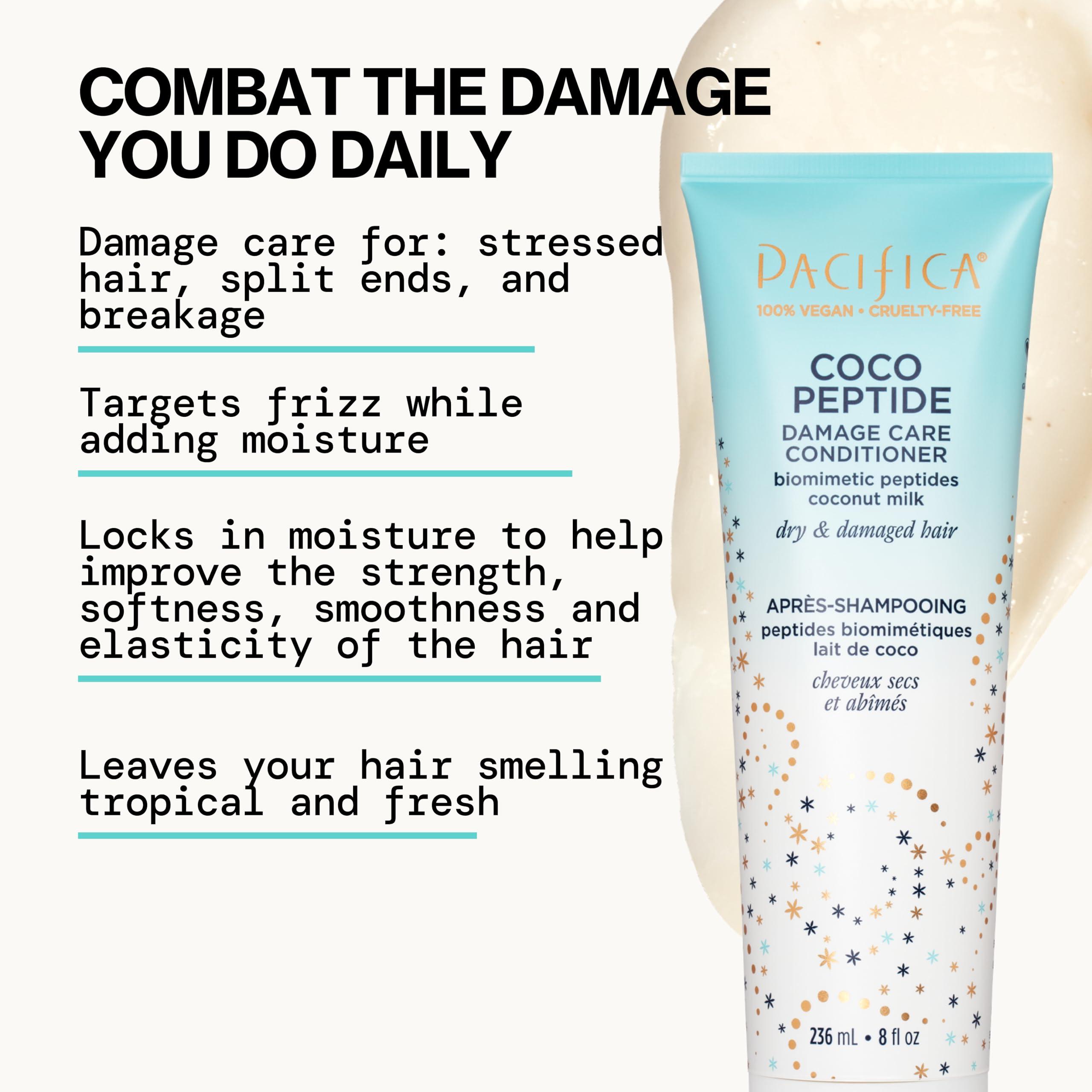 Pacifica Pacifica Coco Peptide Damage Care Shampoo & Conditioner Set - Repair Colored, Heat Treated Hair, Split Ends & Breakage, for Dry Hair - Clean Vegan & Cruelty-Free Dermatologist Tested