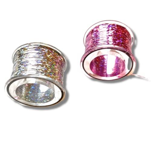 Mia Beauty Mia Bling String, Hair Tinsel, Sparkly Hair Extensions on Spools, 500 Feet, 10 clips, for Women, Hair Stylists and Girls - Hologram Pink and Silver