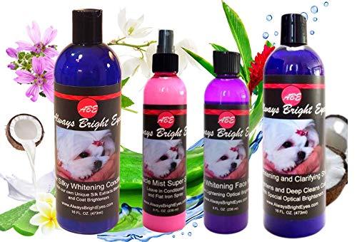 Always Bright Eyes Always Bright Eyes - Super Whitening/Conditioning Dog Grooming Super Set. Super Whitening Shampoo, Super Whitening Face-wash, Super Silky Conditioner and Miracle Mist Silky leave in Conditioner Spray