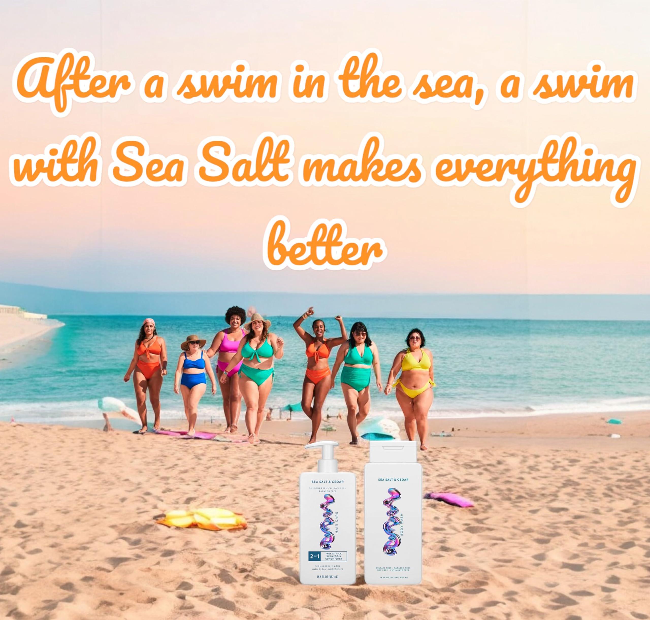 Hair Care And Body Wash Native - Hair and Body Wash - 2 in 1 Shampoo and Conditioner And Body Wash - Sea Salt & Cedar - Contain Naturally Derived Ingredients | All Hair - 16.5 and 18 FLOz - Pack Of 02