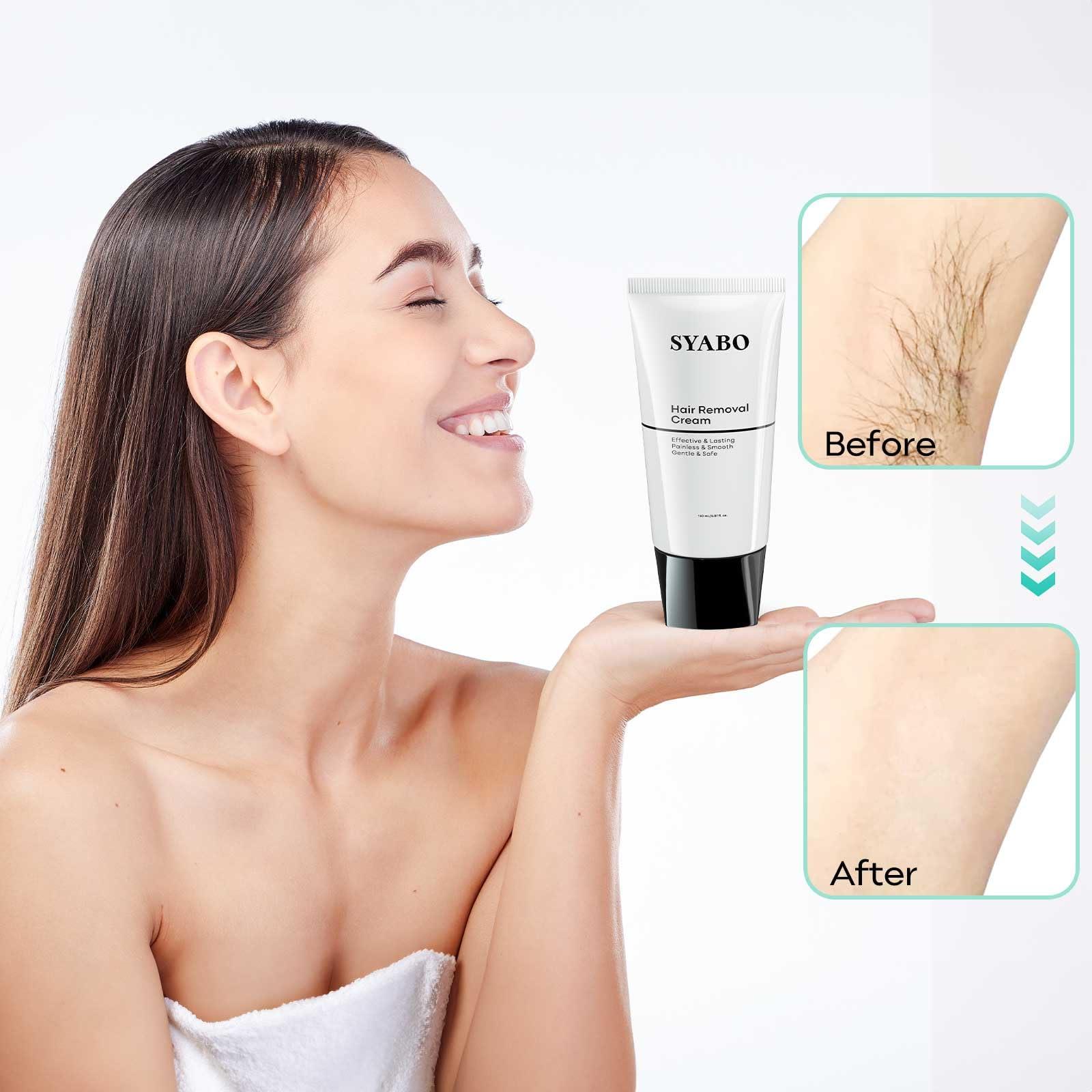 SYABO Sensitive Skin Hair Removal Cream - Painless Bikini Hair Removal for Women Men, Sensitive Formula Depilatory Cream for Pubic, Bikini Line, Legs, Arms, Underarms, Unwanted Coarse Hair, 5FL OZ