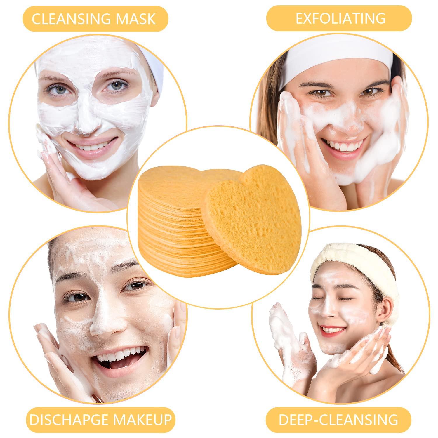 Spunspon 100-Count Compressed Facial Sponges for Estheticians Heart Shape Natural Cellulose Sponge Cosmetic Spa Sponges for Face Cleansing, Massage, Pore Exfoliating, Mask, Makeup Removal, Deep Yellow