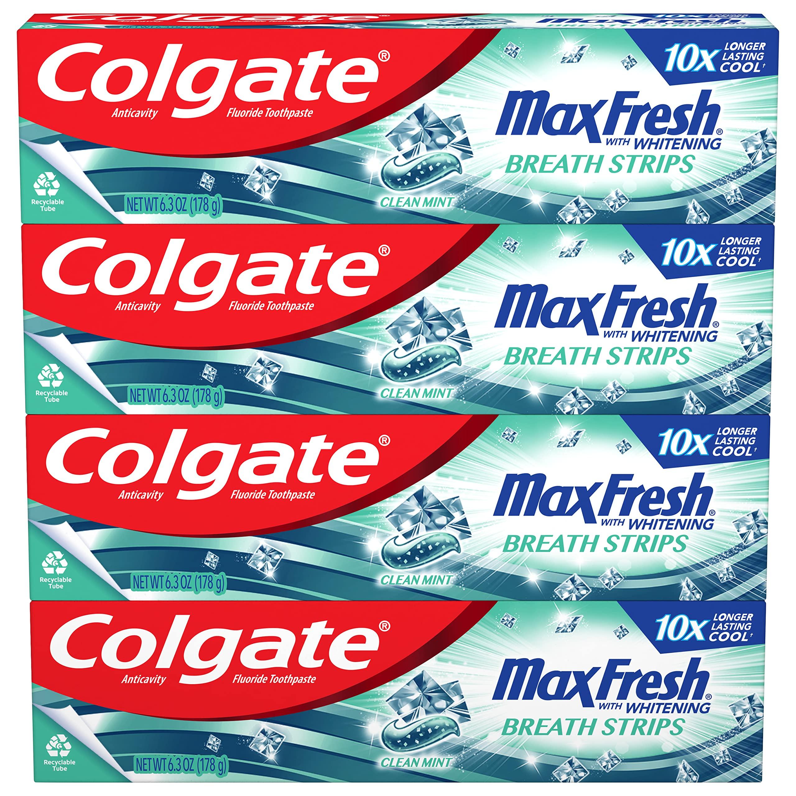Softsoap Softsoap Body Wash, Coconut Butter Scrub, Exfoliating Body Wash, 20 Ounce, 4 Pack & Colgate Max Fresh Whitening Toothpaste with Mini Strips
