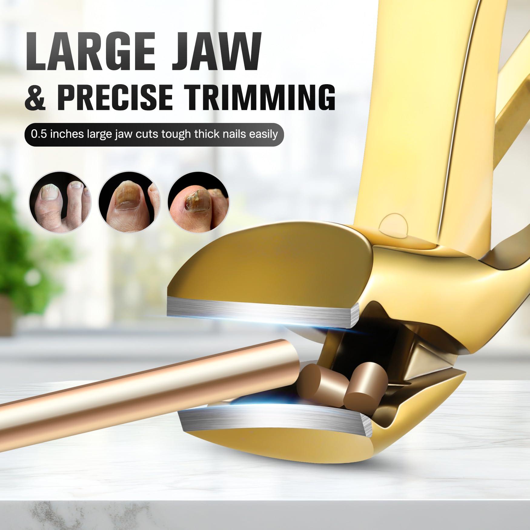 FERYES FERYES Angled Head Long Handled Toenail Clipper for Seniors - Large Wide Jaw Nail Clipper with Catcher for Thick Nails - Easier Trimming, Ergonomic Design (Gold
