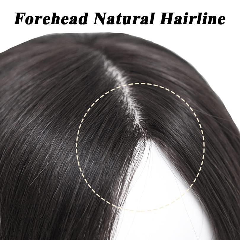 EREE HAIR EREE HAIR 4.7x5.1 Silk Base Remy Hair Topper Top Hairpiece for Thinning Hair,Seamless Straight Human Hair Topper Hair Piece Women Toupee Clip in Topper Hair Pieces 14\" Natural Black