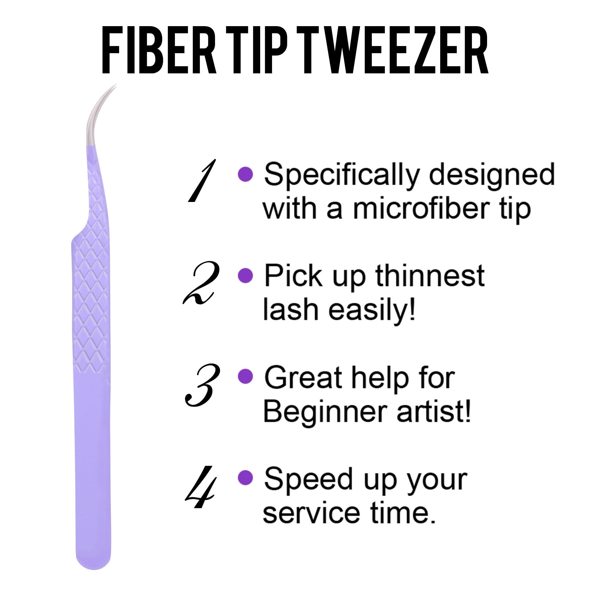 CL CAMILLASH Fiber Tip Lash Tweezers For Eyelash Extension Tweezers Professional Artist Tech Work Kit Tools,Best Volume Eyelash Lashes Extensions Purple Tweezers Precision Supplies(Curved)