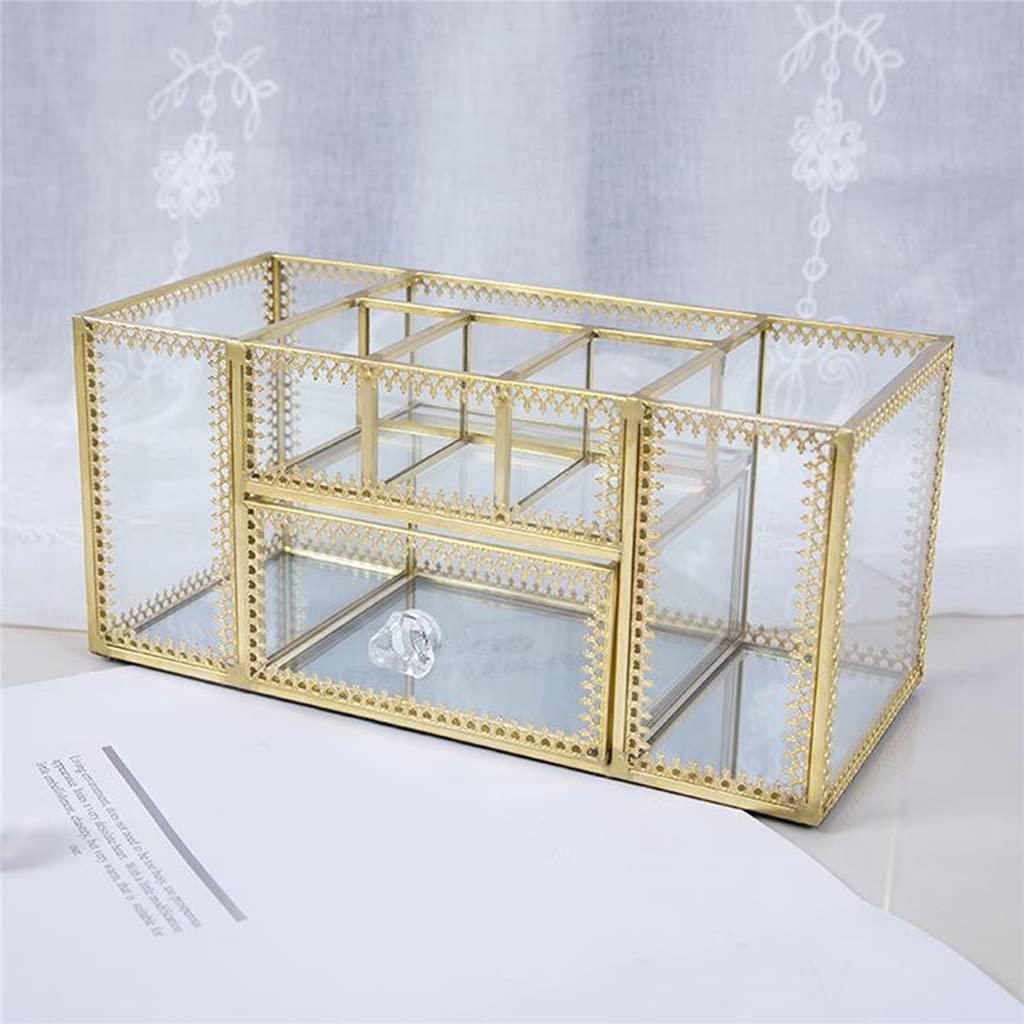 wsdswdsfedscsfbrgdf Glass Cosmetic Makeup Pen Organizer Jewelry Drawer Storage Box Display Case