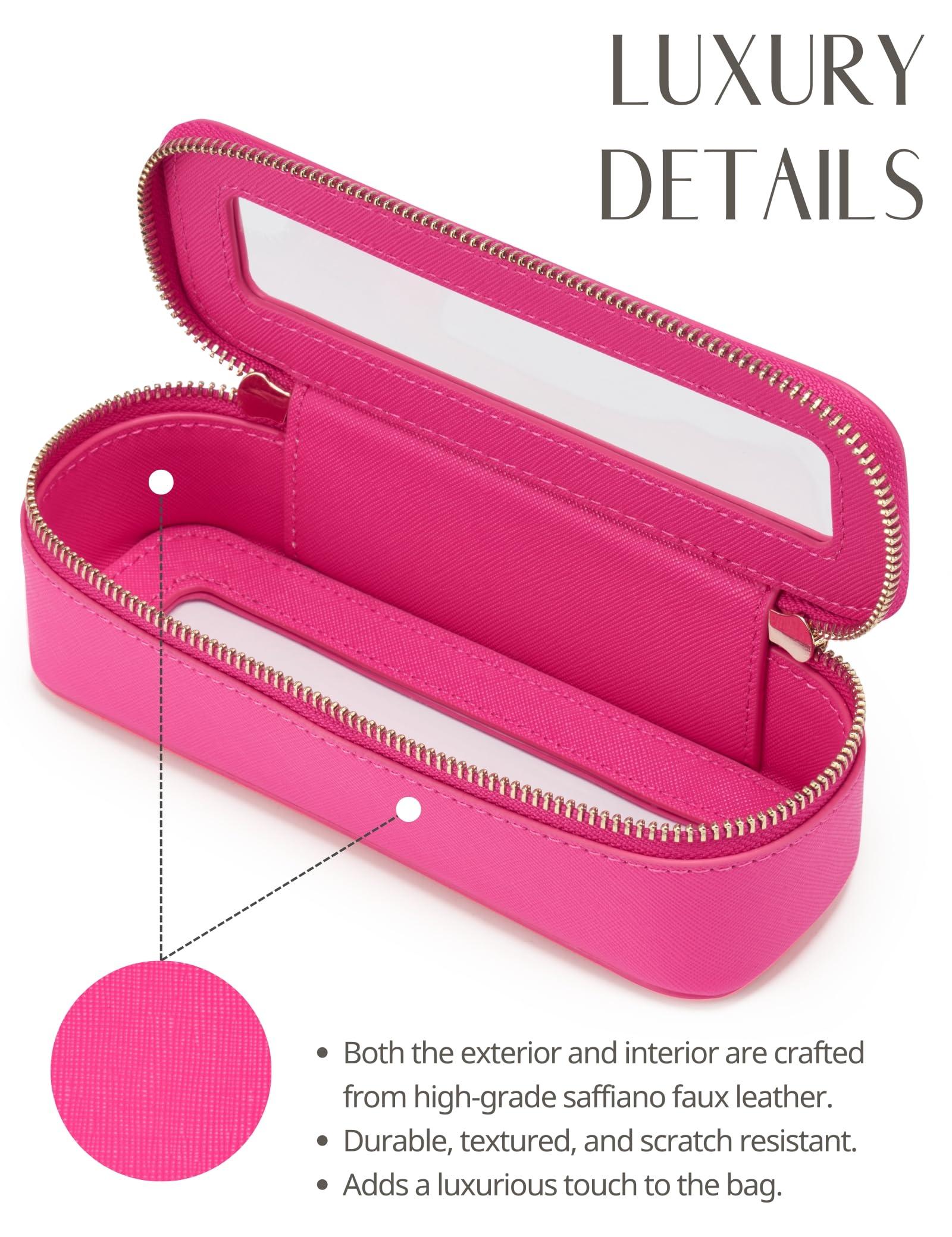 Popvibe Popvibe Slim Makeup Brush Bag Travel Clear Toiletry Bag for Women Cute Make Up Bag for Traveling Cosmetic Bag Organizer Waterproof Tansparent Beauty Makeup Case Hot Pink