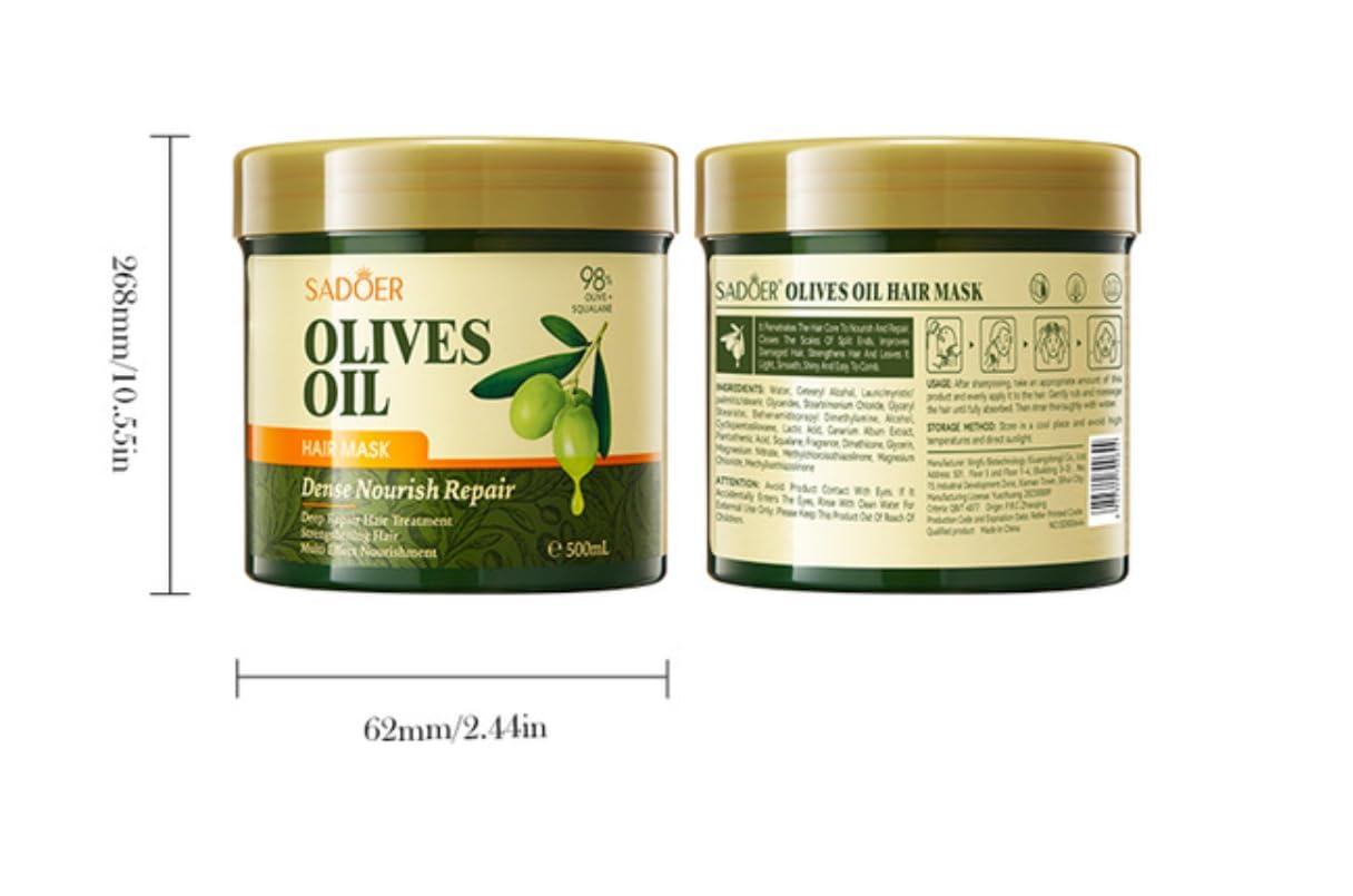 Generic Generic Olive oil repair, smooth and nourishing hair mask, silky and glossy baked oil cream hair conditioner17.63oz 500ml, Clear