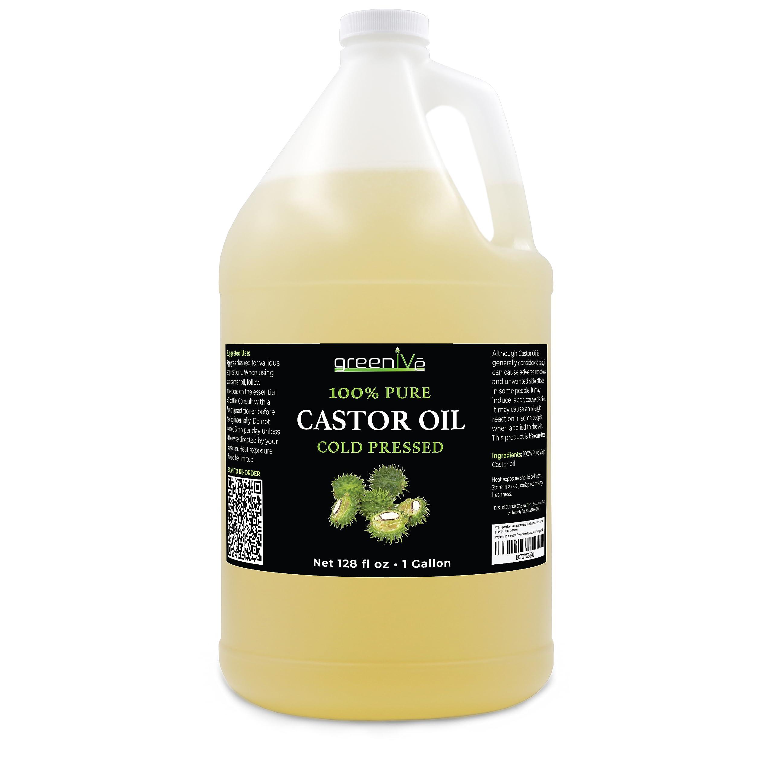 GreenIVe GreenIVe Castor Oil Organically Grown 100% Pure 128oz (1 Gallon) Bottle Cold Pressed, Hexane Free, Eyelash and Eybrow Growth Serum, Skin Moisturizer Detox and Wraps