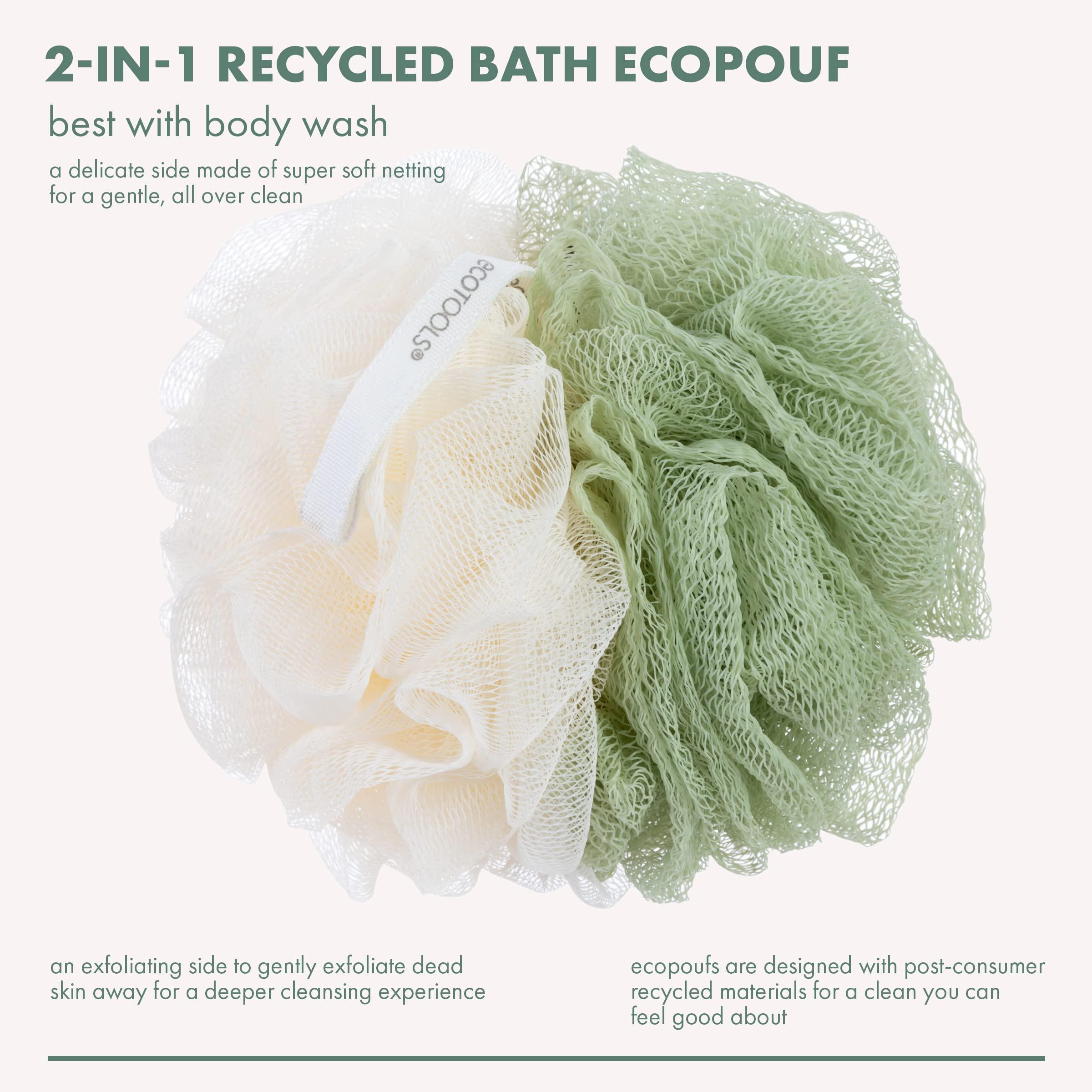 EcoTools EcoTools Green 2-in-1 EcoPouf, Dual-Sided Shower Loofah Exfoliates & Cleanses Skin, Made of Recycled Netting, Removes Dead Skin, Eco-Friendly Bath Accessory, Cruelty-Free, 6 Count (60g)