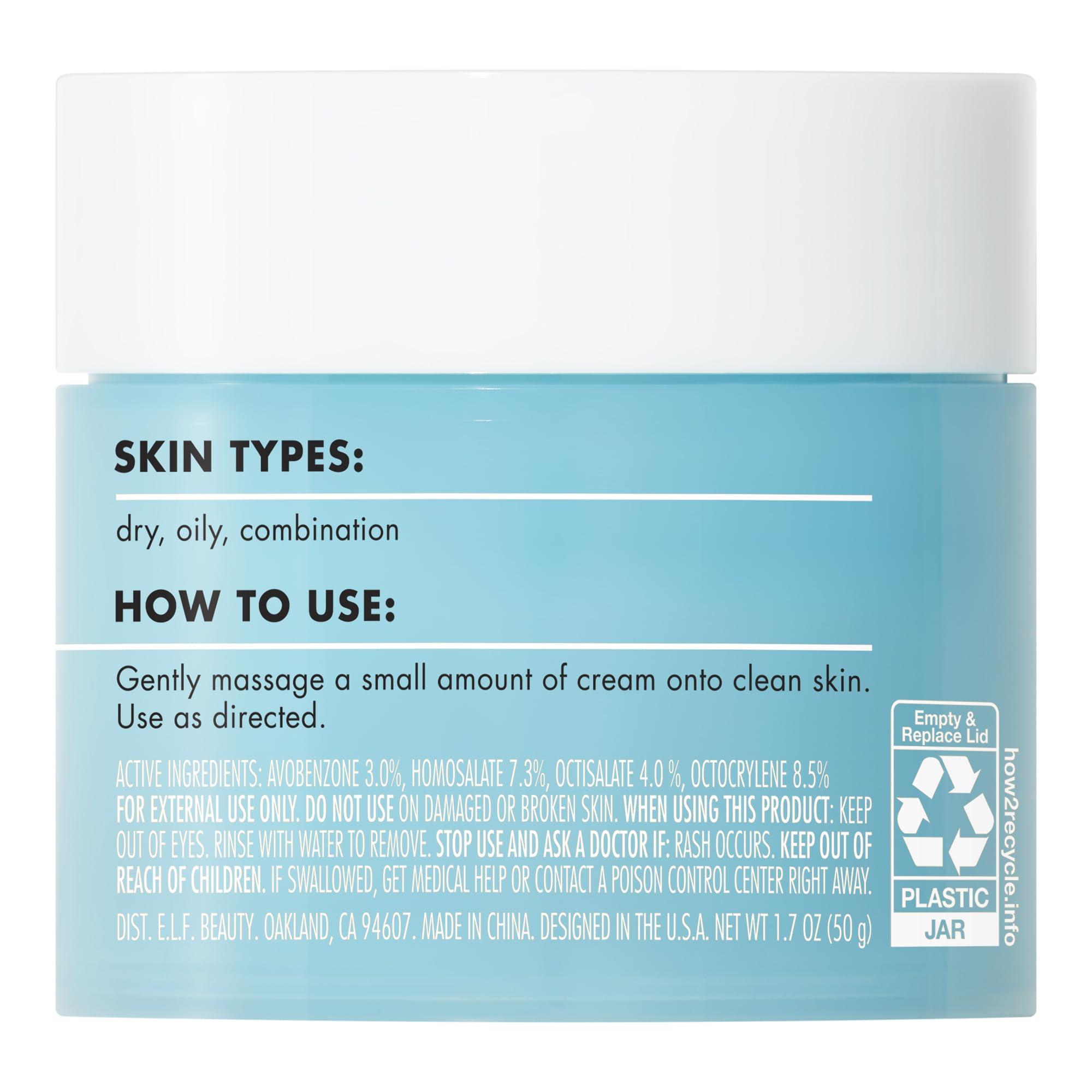 e.l.f. e.l.f. Holy Hydration! Face Cream, Broad Spectrum SPF 30 Sunscreen, Moisturizes & Softens Skin, Quick-Absorbing & Ultra-Hydrating,1.7 Ounce