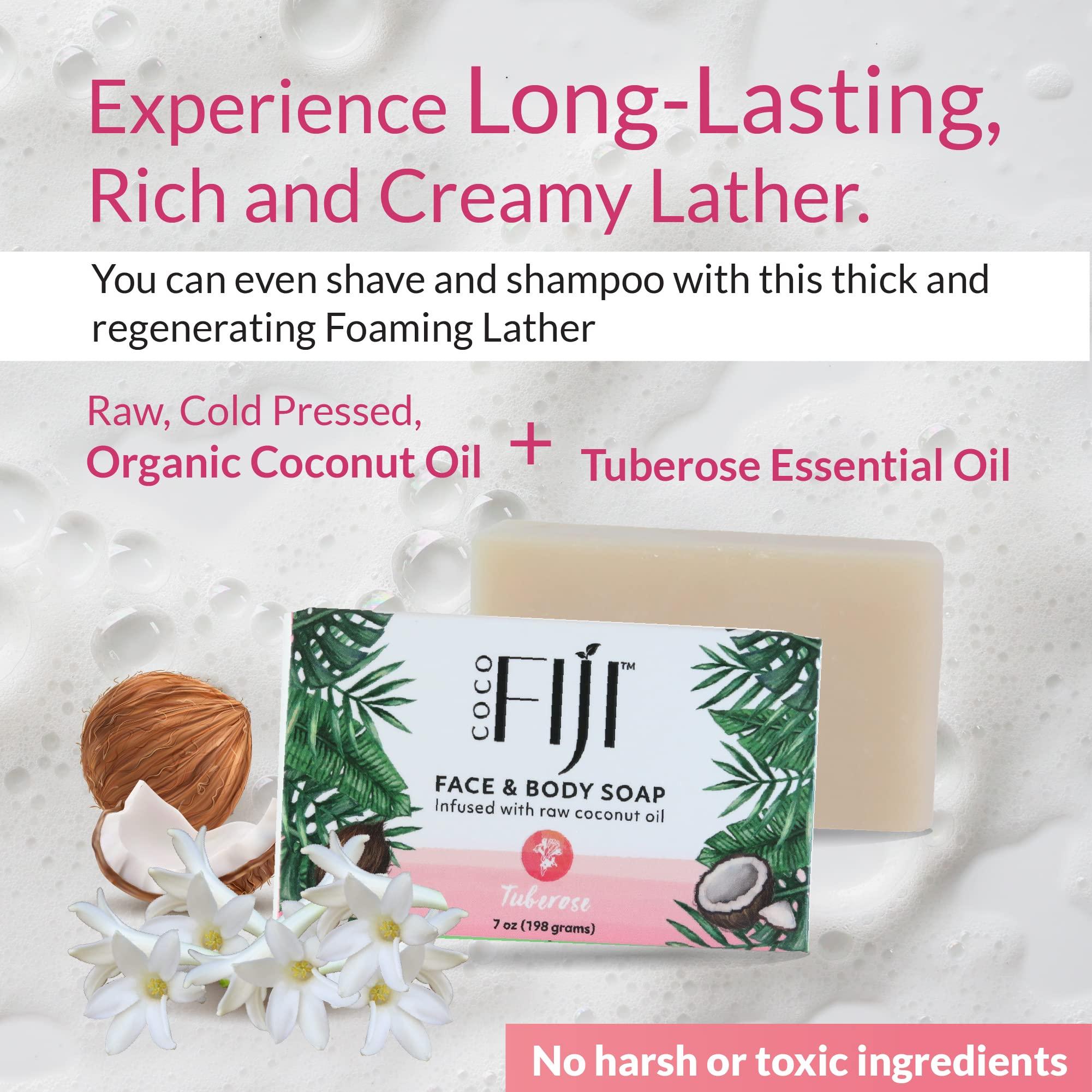 Organic Fiji Coco Fiji, Coconut Oil Infused Soap, Bar 7oz (Tuberose, Pack of 2)