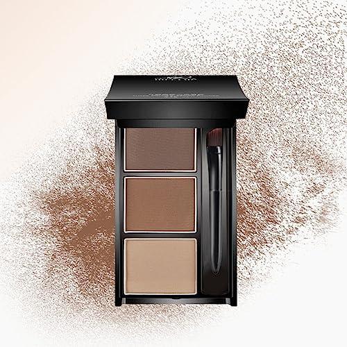 UOCK Eyebrow powder three-color brow disc waterproof eyebrow powder eyebrow makeup kit eyebrow filler to shape natural eyebrows (02# Brown, light brown, skin tone)