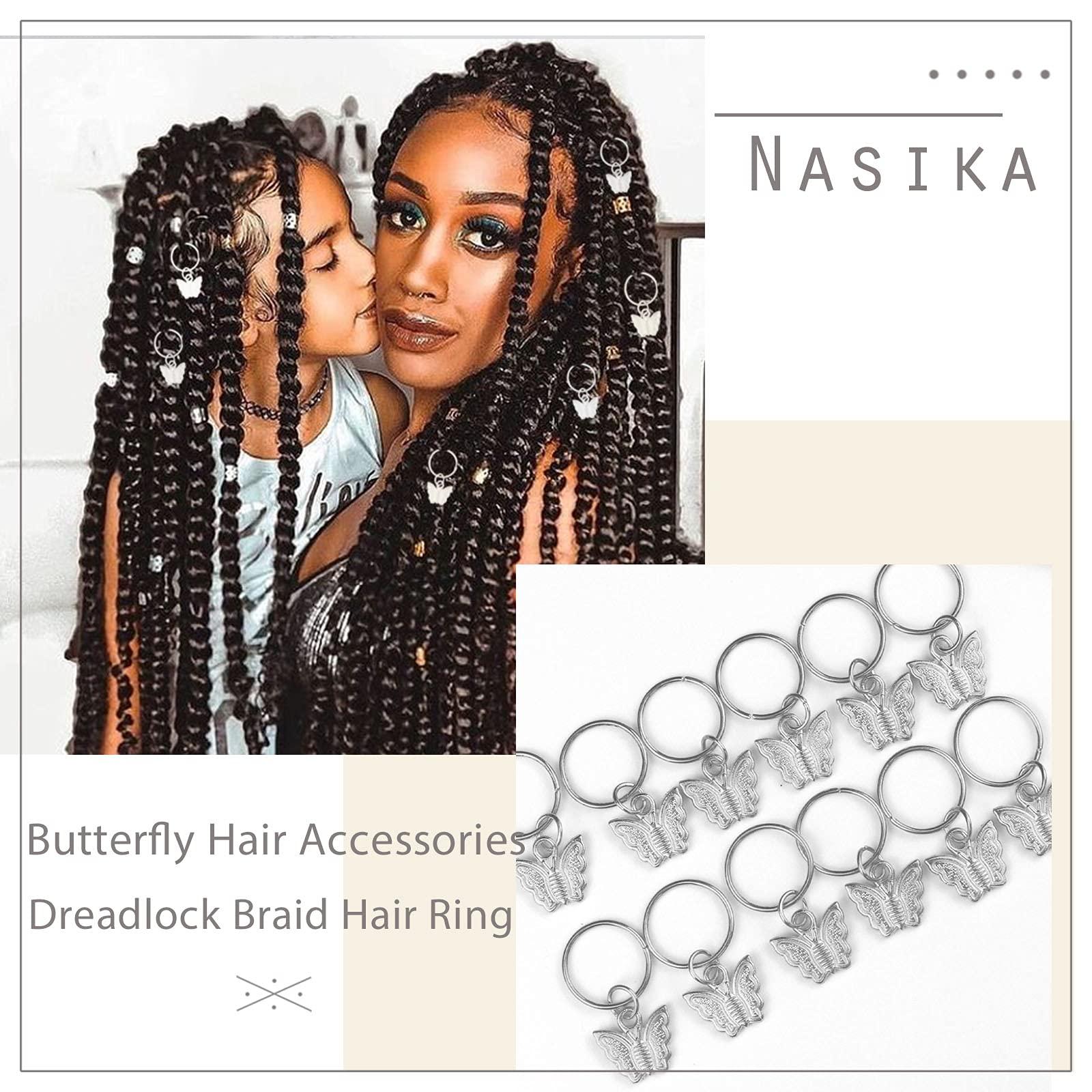 NAISKA NAISKA Retro Silver Butterfly Hair Clips for Dreadlocks, Braids Accessories, Women\'s Hair Jewelry - Butterflies Cuffs, Charms, Rings (12PCS)