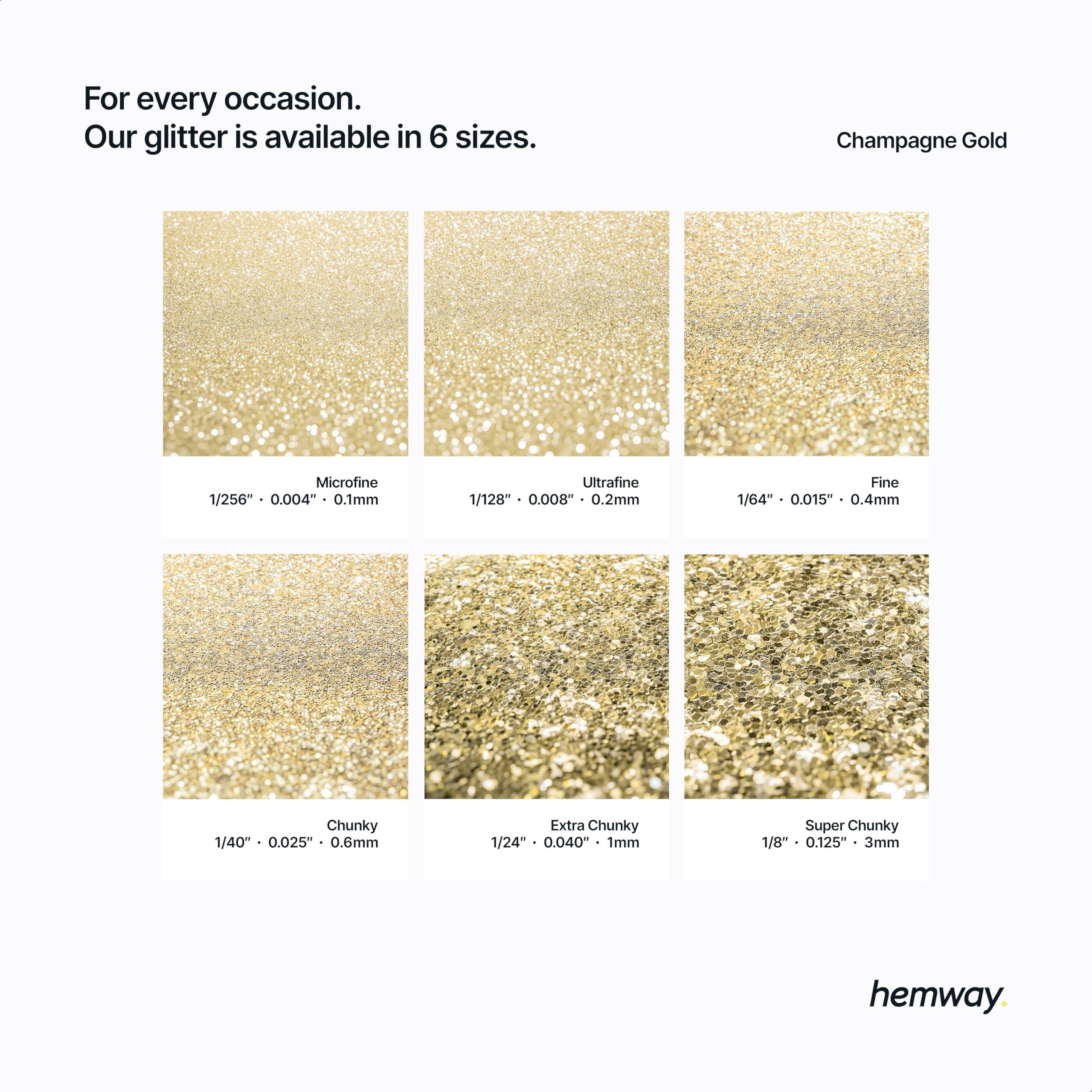 Hemway Hemway Premium Ultra Sparkle Glitter Multi Purpose Metallic Flake for Arts Crafts Nails Cosmetics Resin Festival Face Hair - Champagne Gold - Super Chunky (1/8" 0.125" 3mm) 100g / 3.5oz