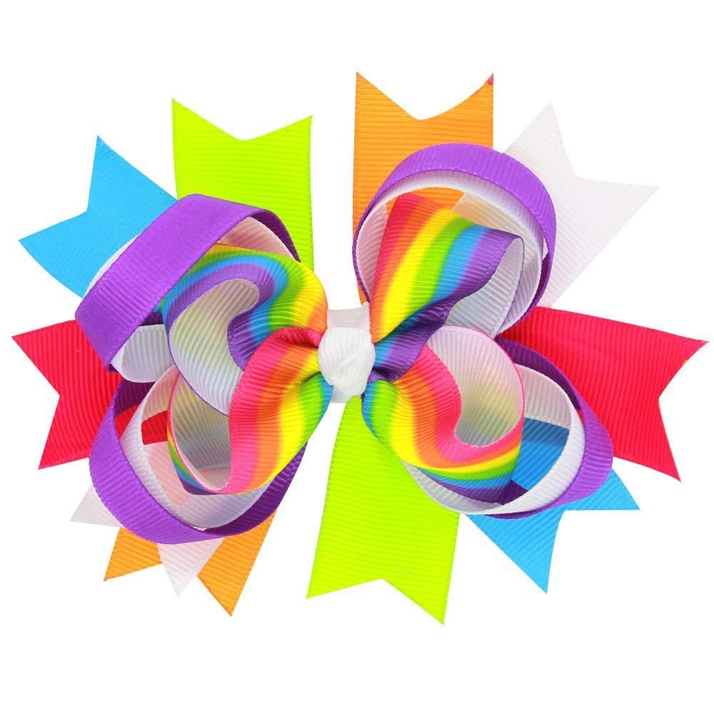 JustMyDress Rainbow Hair Bow with Clip Grosgrain Ribbons HairClips for Girls JB35 (2 Pcs-A1)
