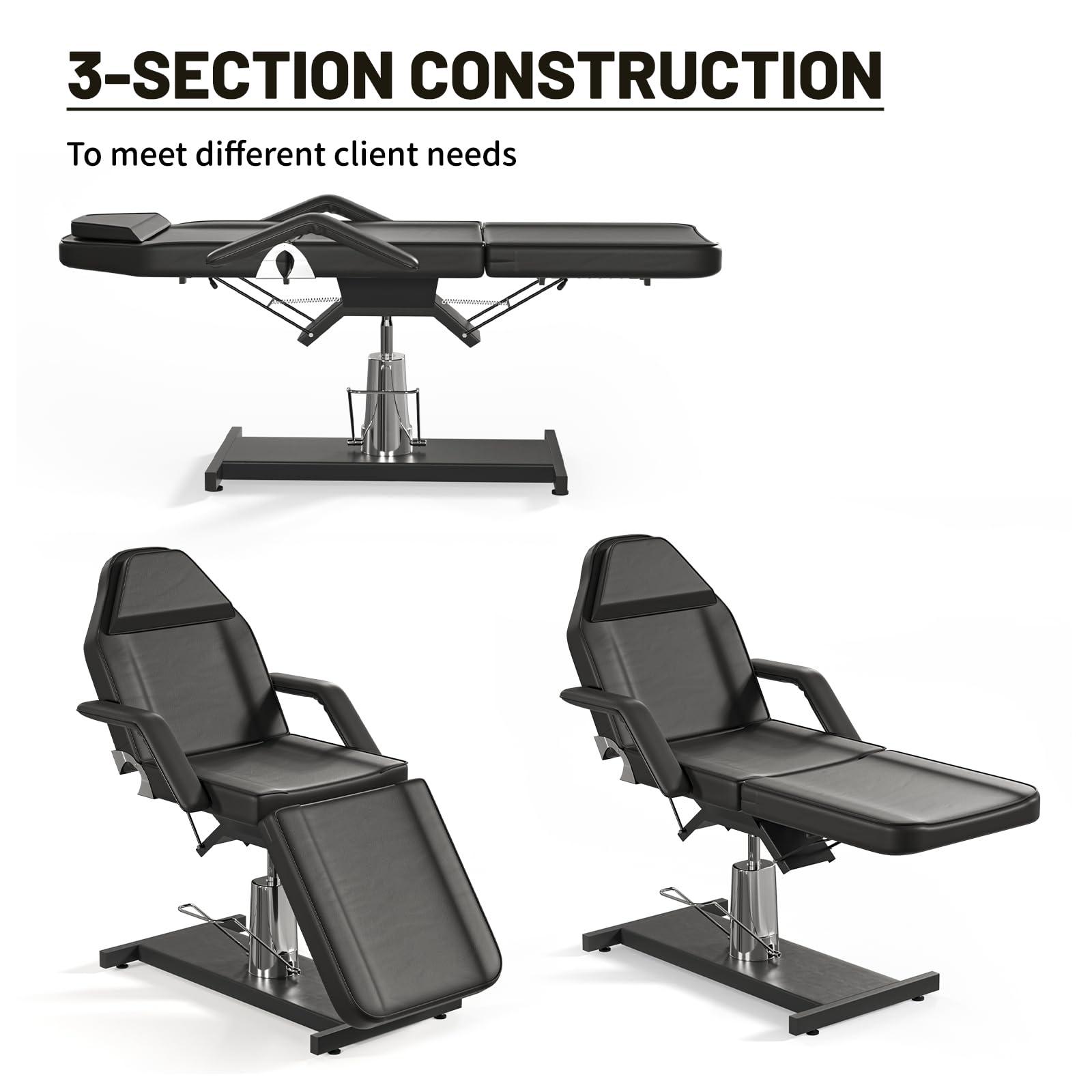 DeerDean DeerDean Hydraulic Tattoo Chair Bed for Client Facial Beds for Esthetician Chair Adjustable Facial Bed Spa Chair Massage Table Beauty Salon, Black