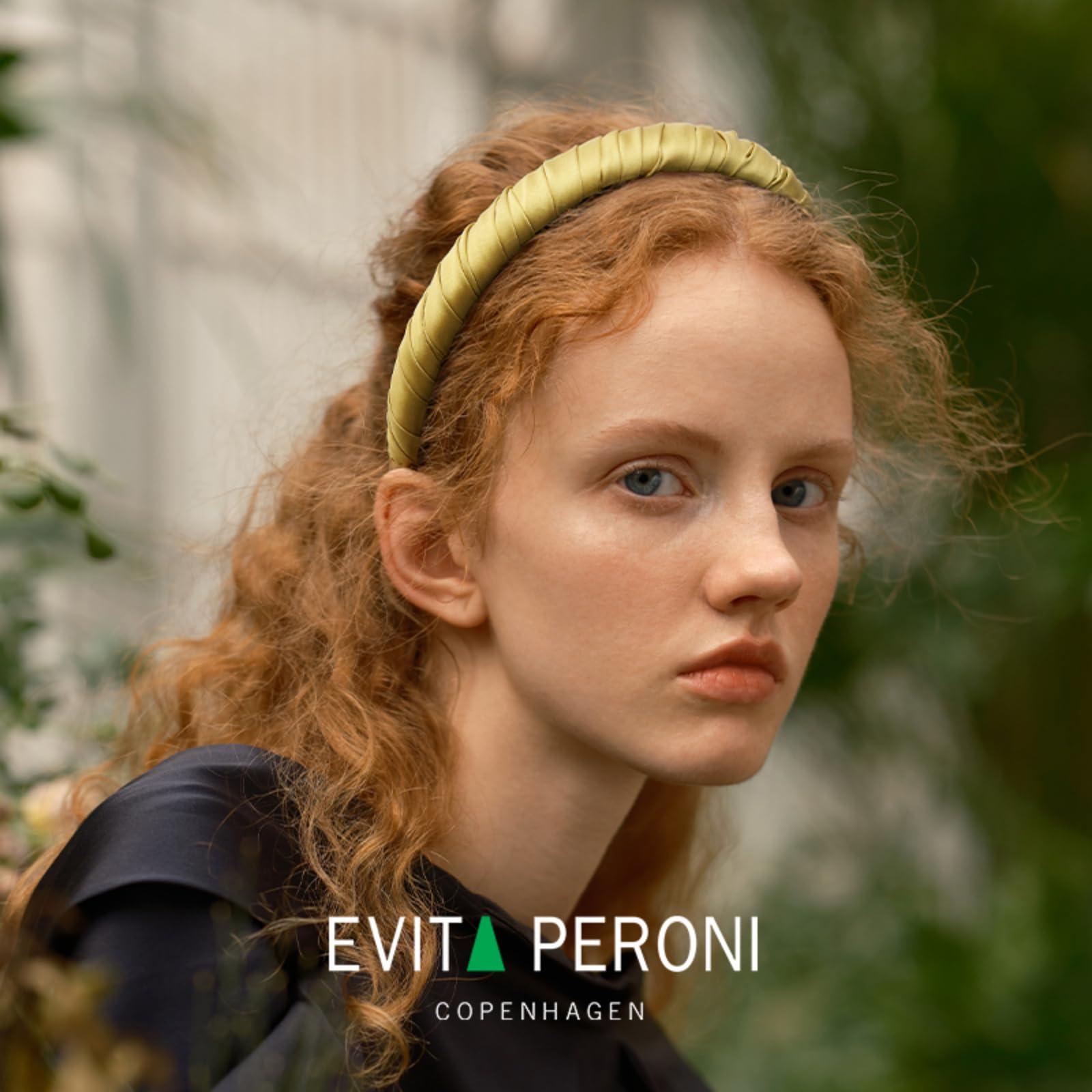 EVITA PERONI EVITA PERONI Black Mulberry Silk Fabric Wide Hard Hair Wrap Band Headband Accessories for Women-Mustard Green