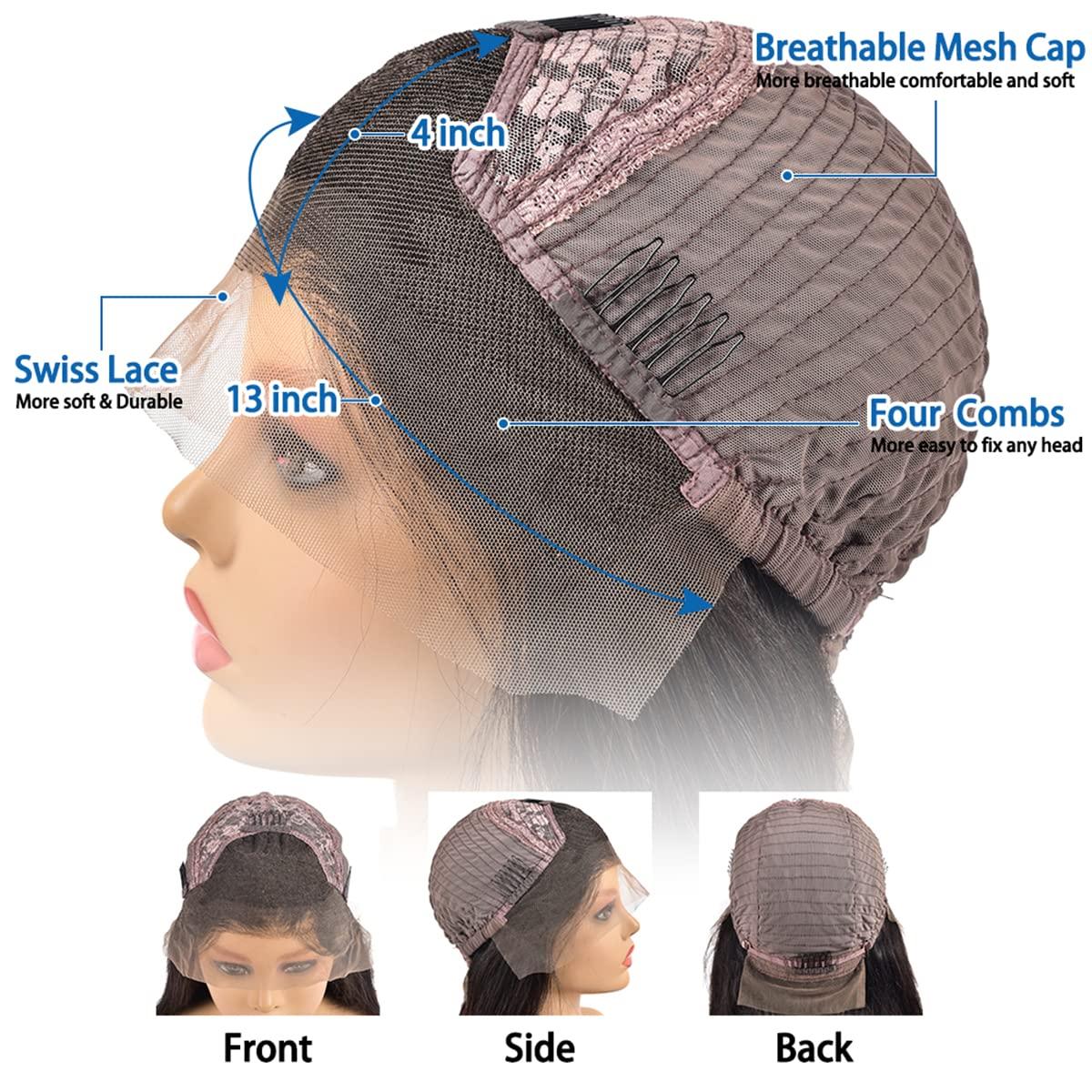 MOOTAFUL MOOTAFUL Large Cap Wigs 24 inch Cap Size Lace Front Wigs 134 Body Wave 150% density Pre Plucked with Baby Hair Brazilian Virgin Human Hair Wigs for Black Women 16 inch