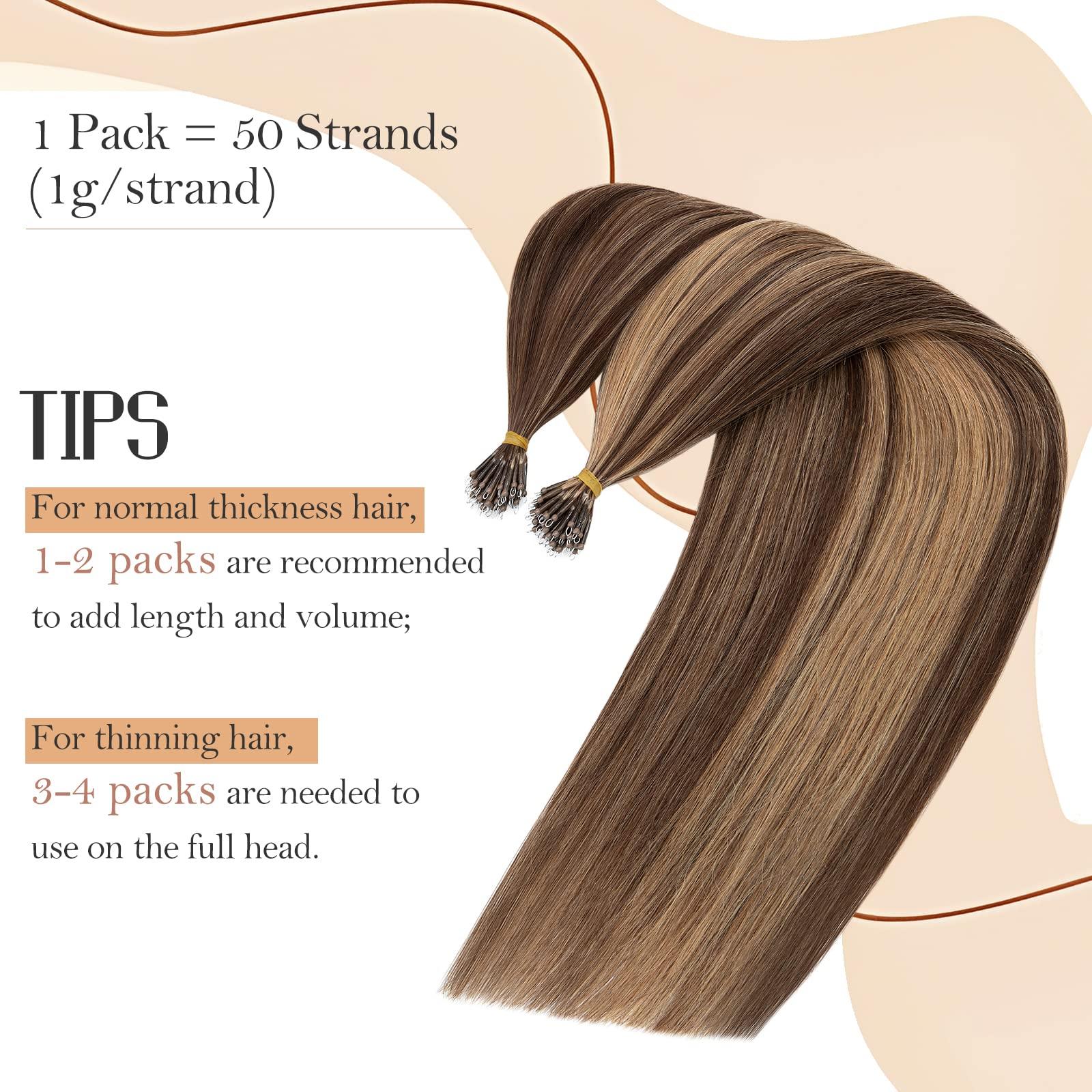 TESSHAIR TESSHAIR 18 Inch Nano Bead Hair Extensions Human Hair, Nano Ring Hair Extension 100% Real Human Hair, Natural Can be Washed Curled Dyed Permed, 50 Strands 50g #4P27 Medium Brown & Dark Blonde